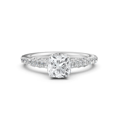 Cushion Cut Women's Lab Grown Diamond Engagement Pave Set Ring
