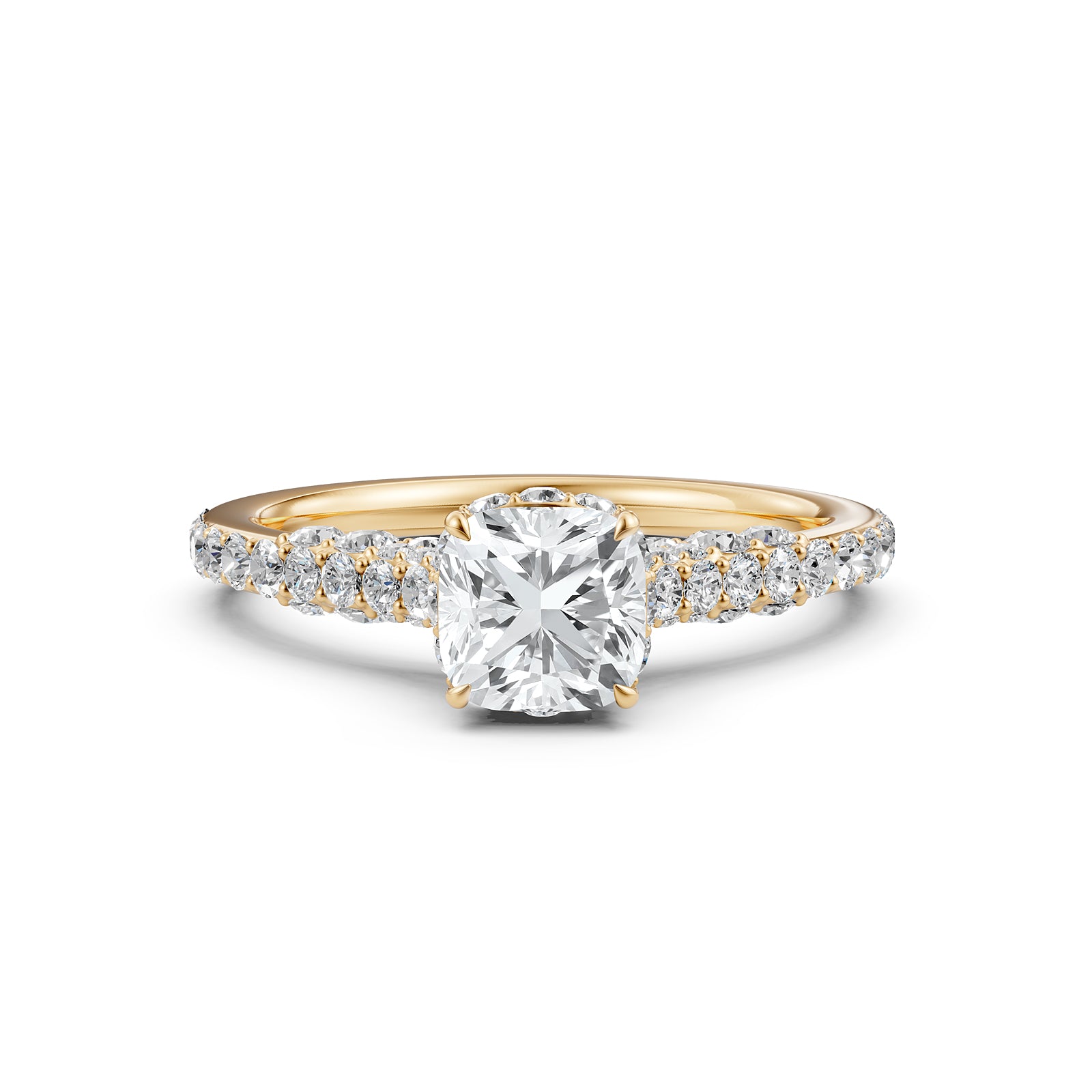 Cushion Cut Women's Lab Grown Diamond Engagement Pave Set Ring