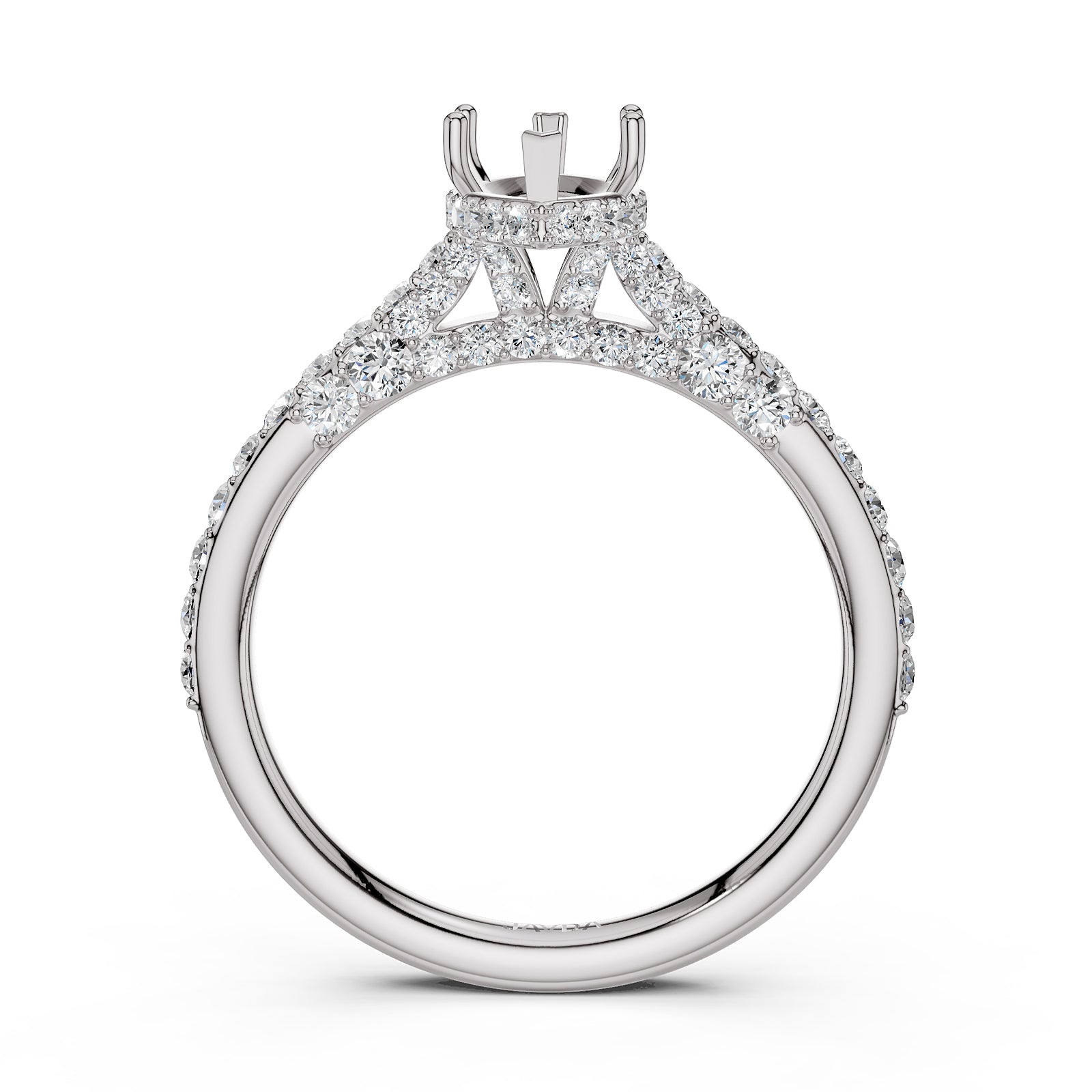 Round Lab Grown Diamond Pave Engagement Ring Semi Mount | 0.65 Ct | R21902R