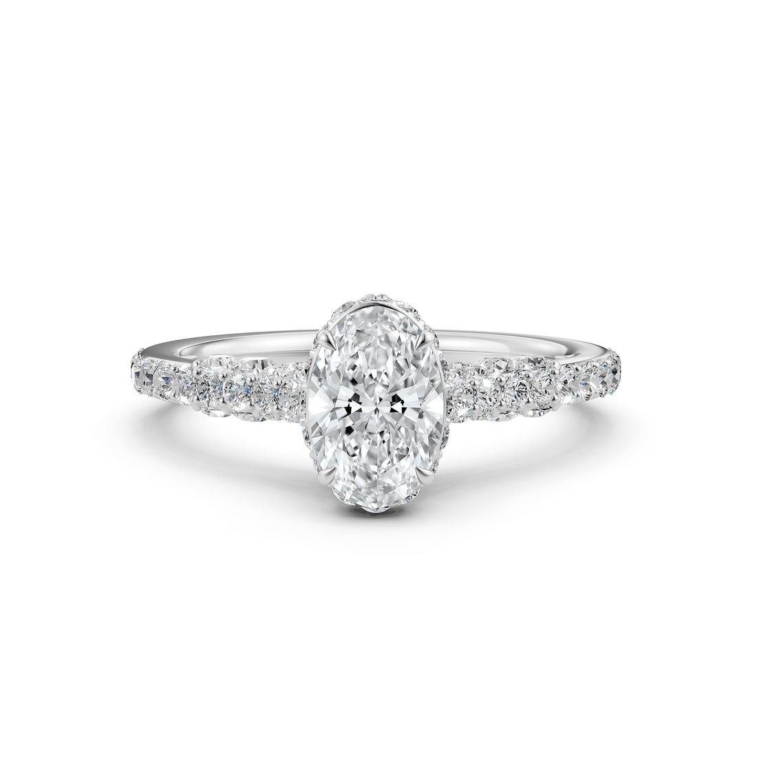 Round Lab Grown Diamond Engagement Pave Set Ring 1.15 Ctw