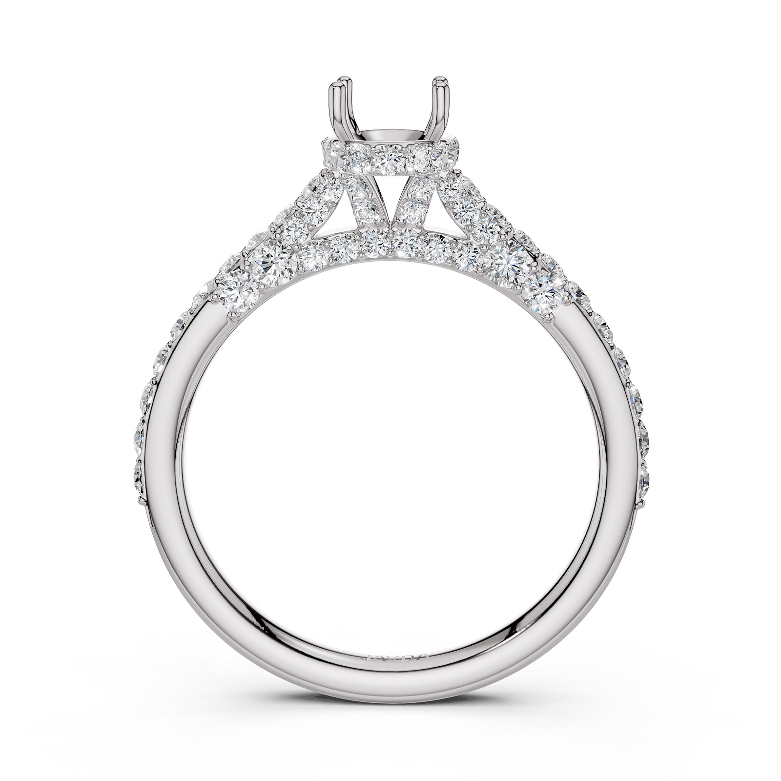 Round Lab Grown Diamond Pave Engagement Ring Semi Mount | 0.65 Ct | R21902R