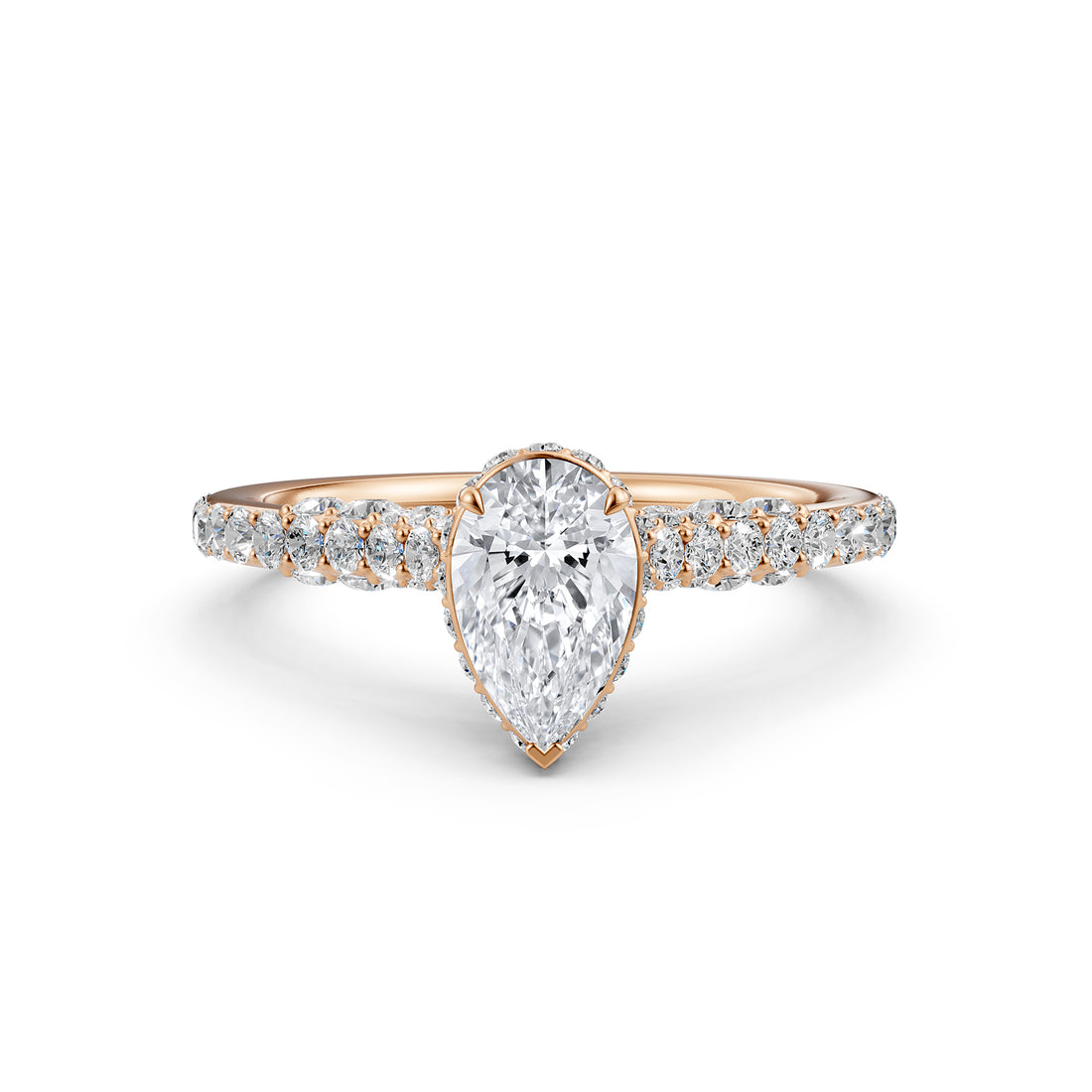 Round Lab Grown Diamond Engagement Pave Set Ring 1.15 Ctw