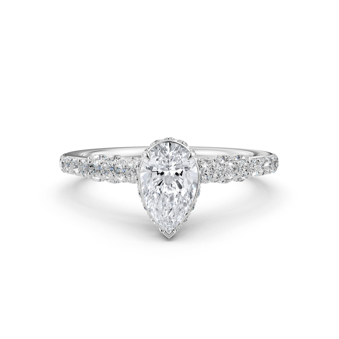 Round Lab Grown Diamond Engagement Pave Set Ring 1.15 Ctw