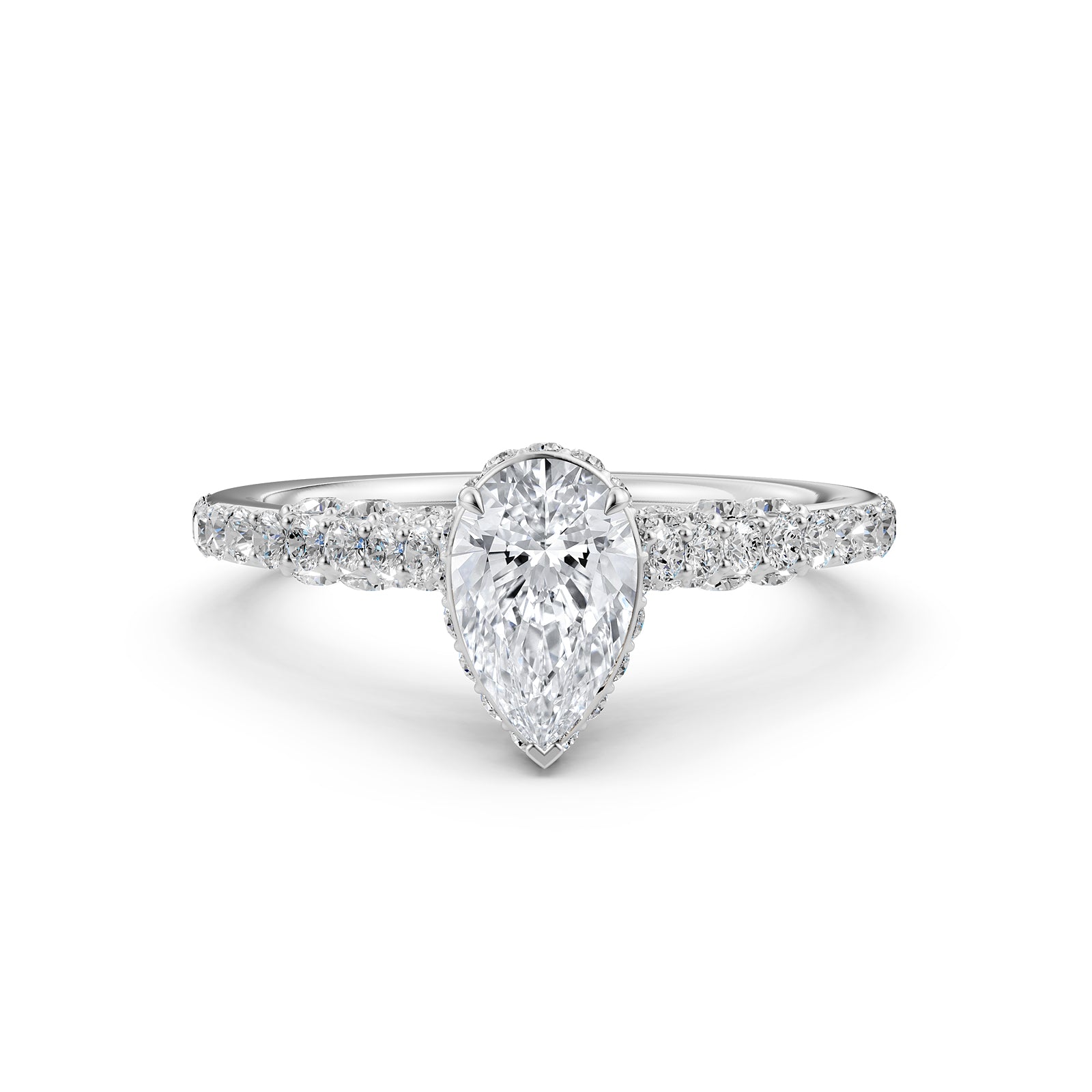 Pear Women's Lab Grown Diamond Engagement Pave Set Ring