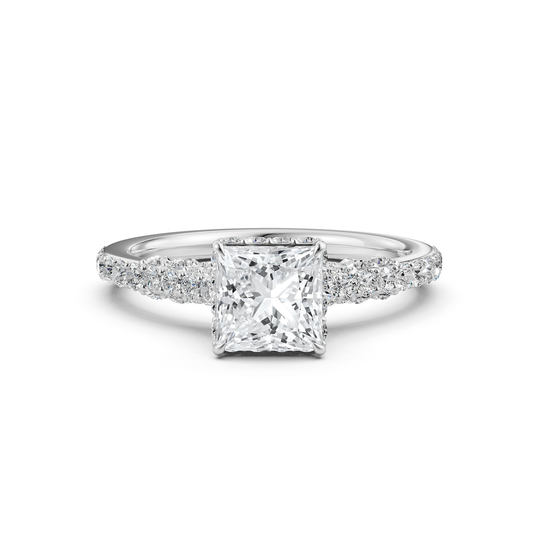 Princess Women's Lab Grown Diamond Engagement Pave Set Ring