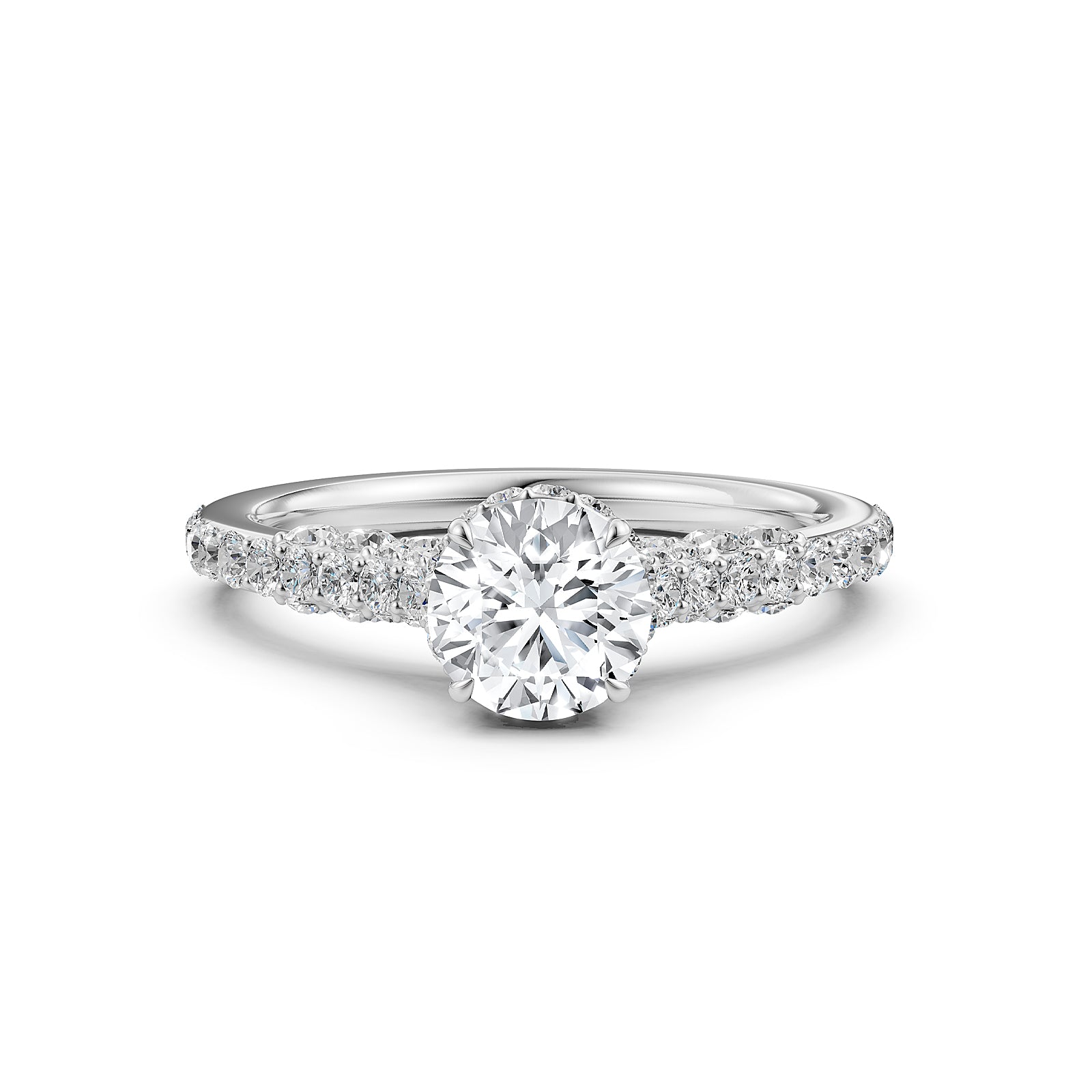 Round Lab Grown Diamond Engagement Pave Set Ring 1.15 Ctw