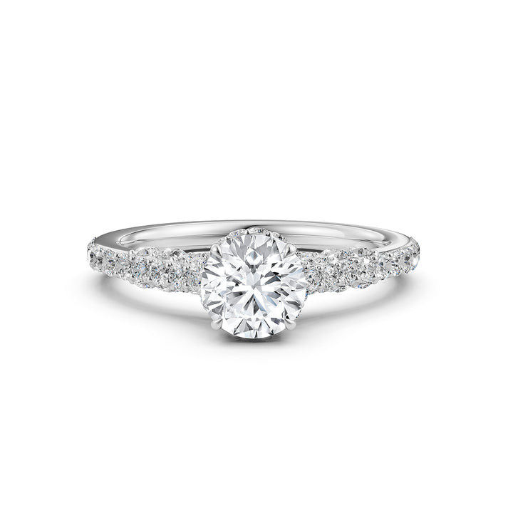 Round Lab Grown Diamond Engagement Pave Set Ring 1.15 Ctw