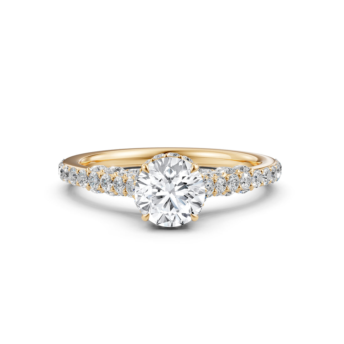 Round Lab Grown Diamond Engagement Pave Set Ring 1.15 Ctw