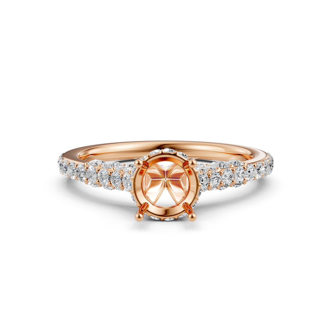 Round Lab Grown Diamond Pave Engagement Ring Semi Mount | 0.65 Ct | R21902R