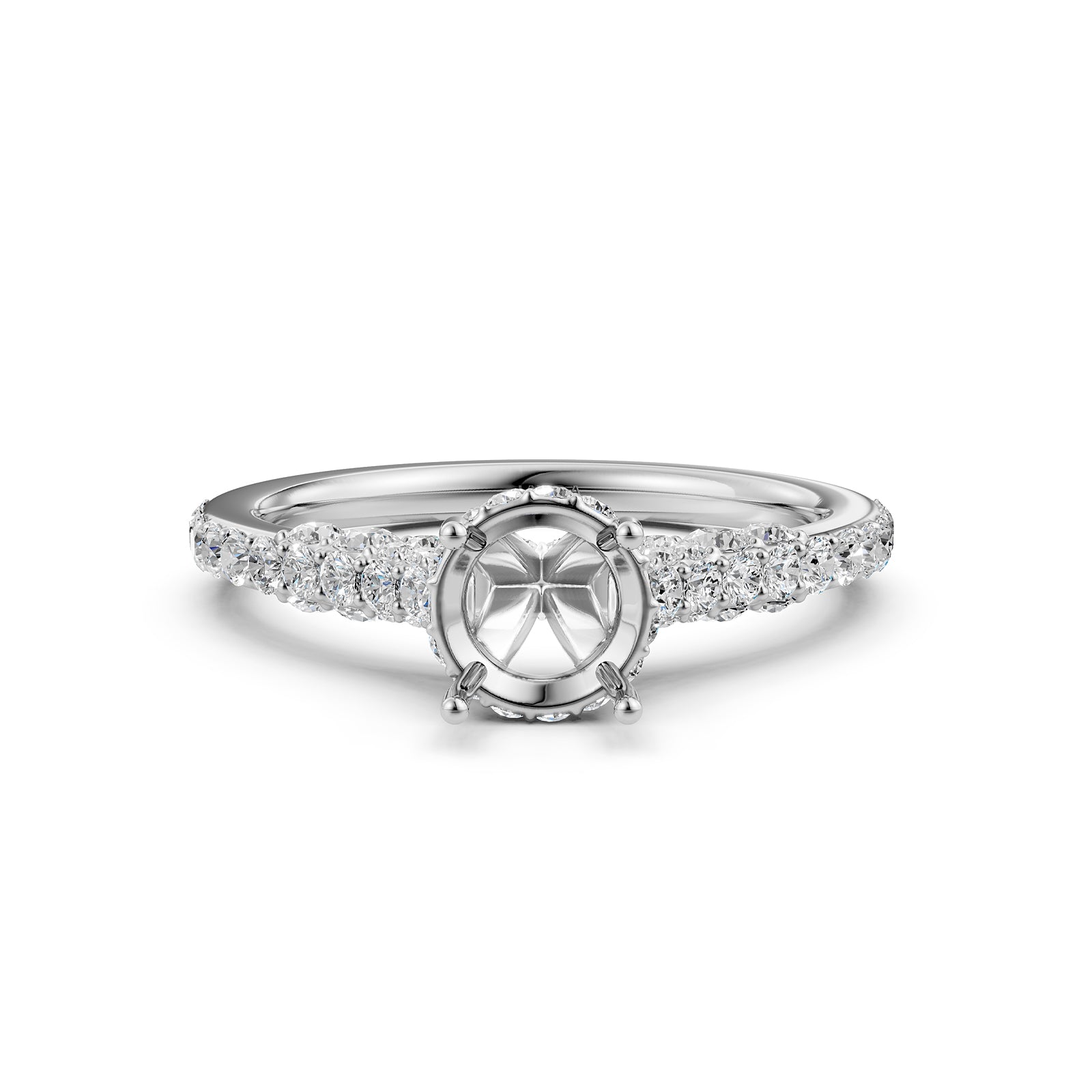 Round Lab Grown Diamond Pave Engagement Ring Semi Mount | 0.65 Ct | R21902R