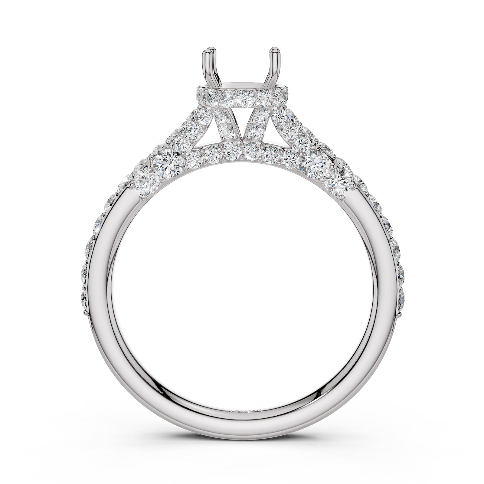 Round Lab Grown Diamond Pave Engagement Ring Semi Mount | 0.65 Ct | R21902R