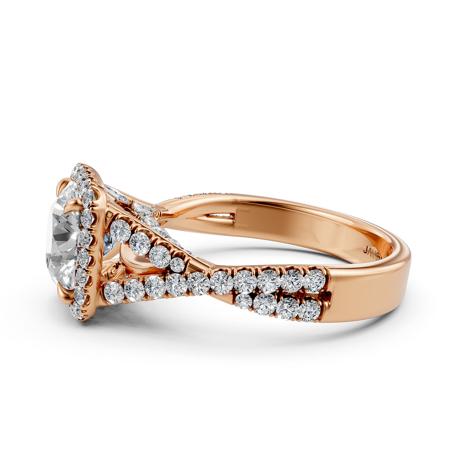 Halo U Cut Prong Set Round Lab Grown Diamond Engagement Ring