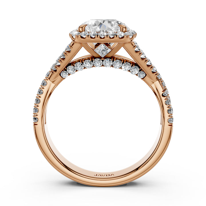 Halo U Cut Prong Set Round Lab Grown Diamond Engagement Ring IGI Certified 2.60 Ctw.