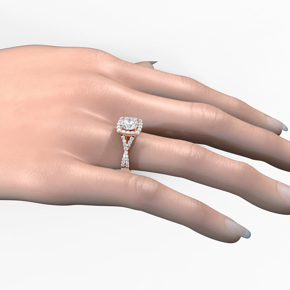 Halo U Cut Prong Set Round Lab Grown Diamond Engagement Ring
