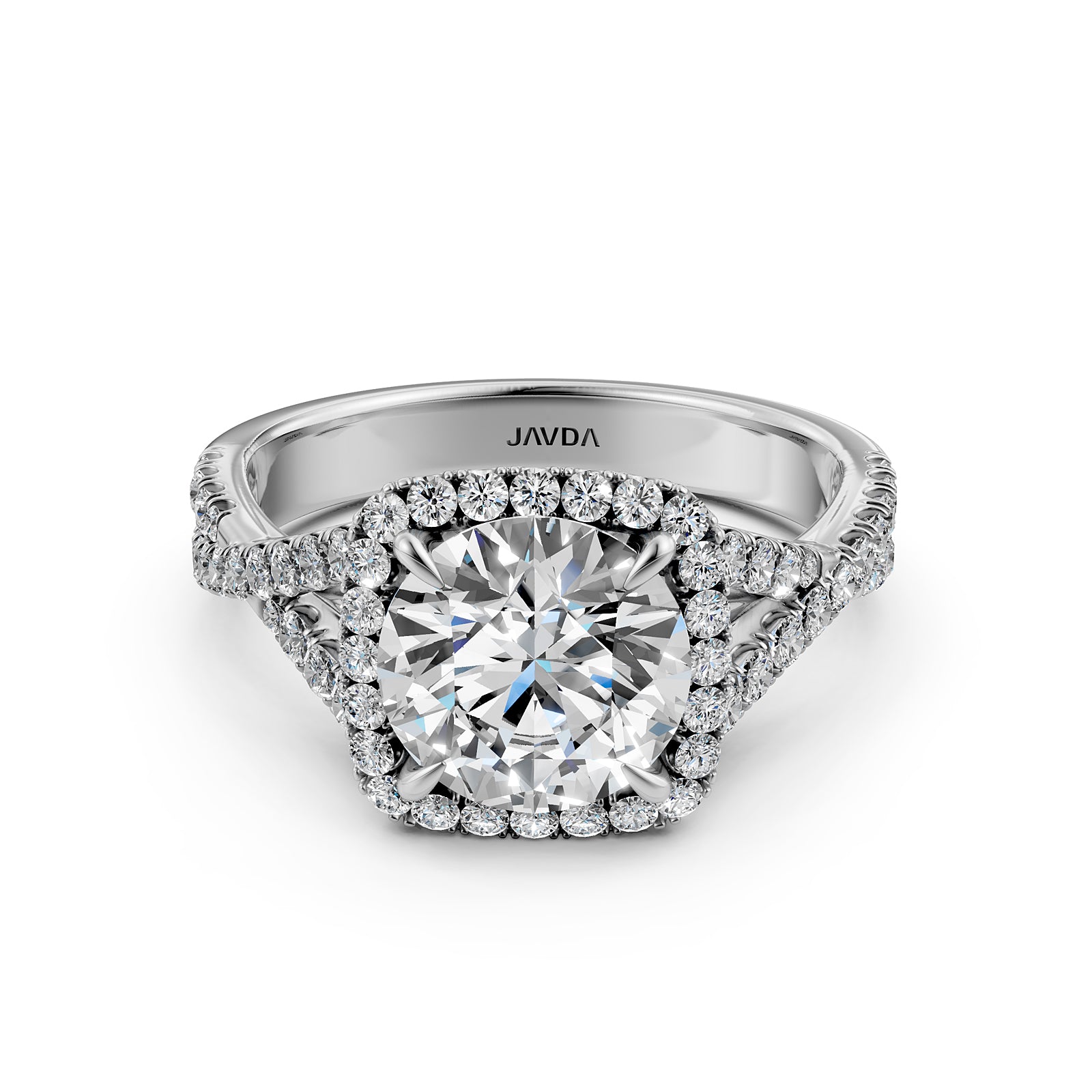 Halo U Cut Prong Set Round Lab Grown Diamond Engagement Ring IGI Certified 2.60 Ctw.