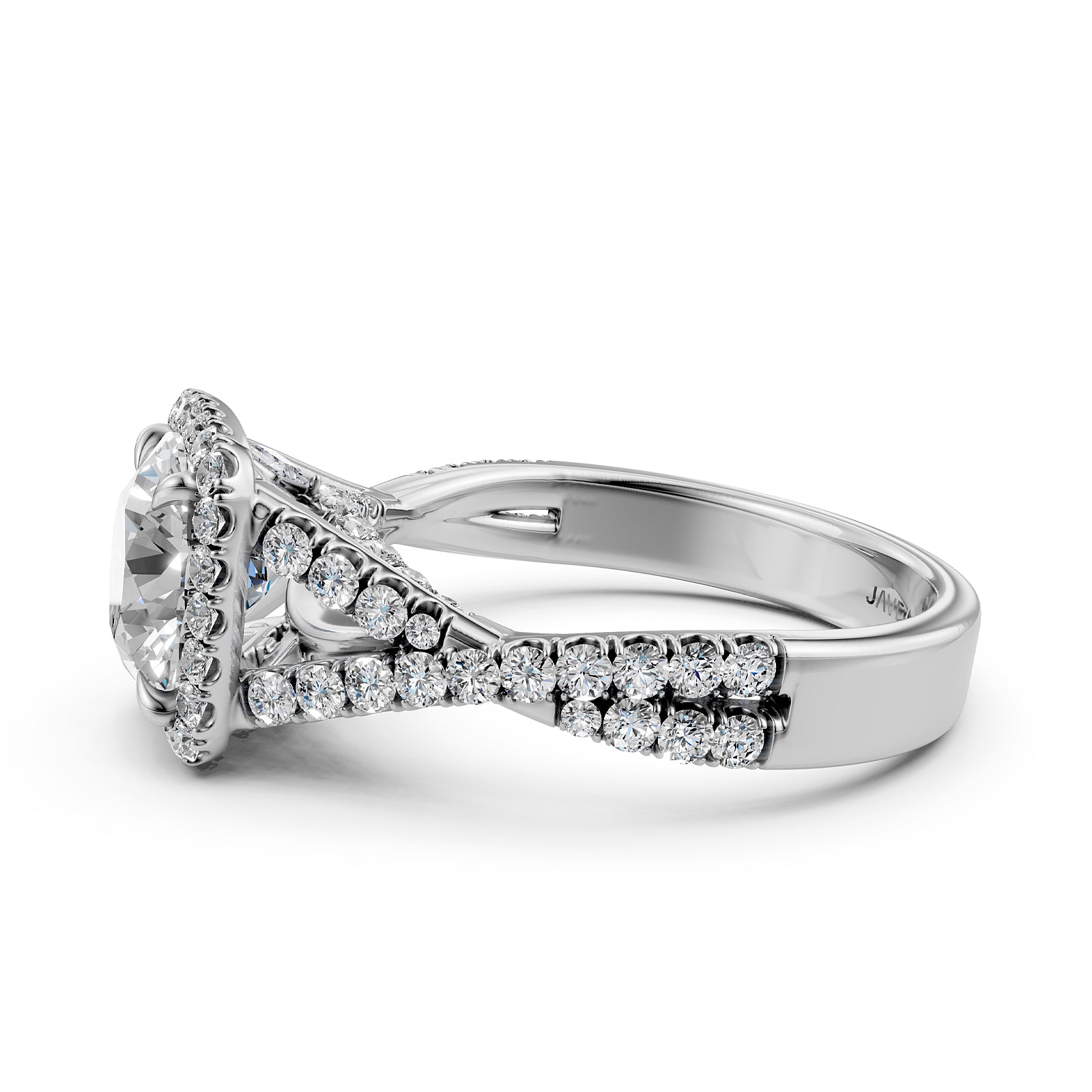 Halo U Cut Prong Set Round Lab Grown Diamond Engagement Ring