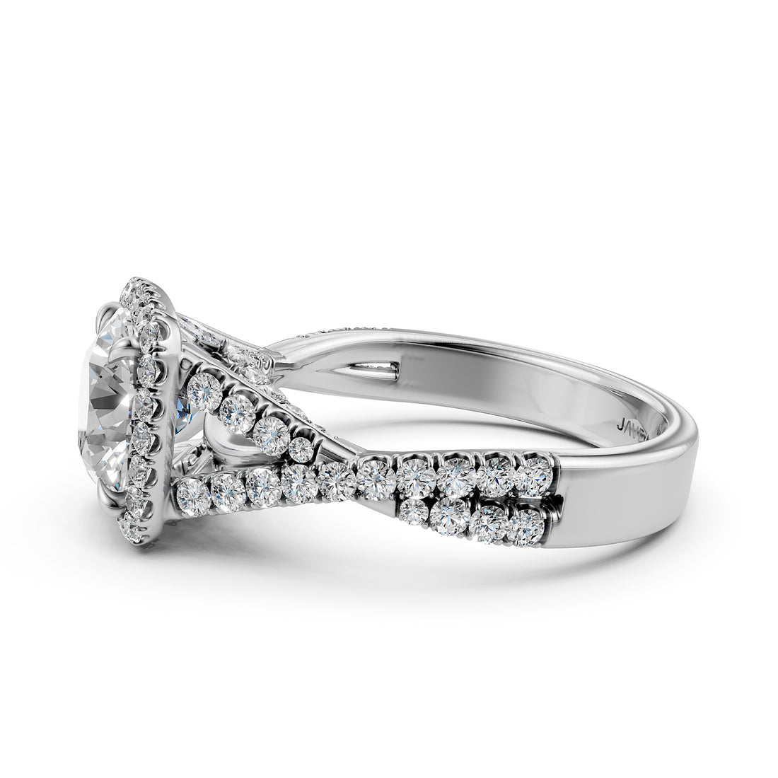 Halo U Cut Prong Set Round Lab Grown Diamond Engagement Ring IGI Certified 2.60 Ctw.