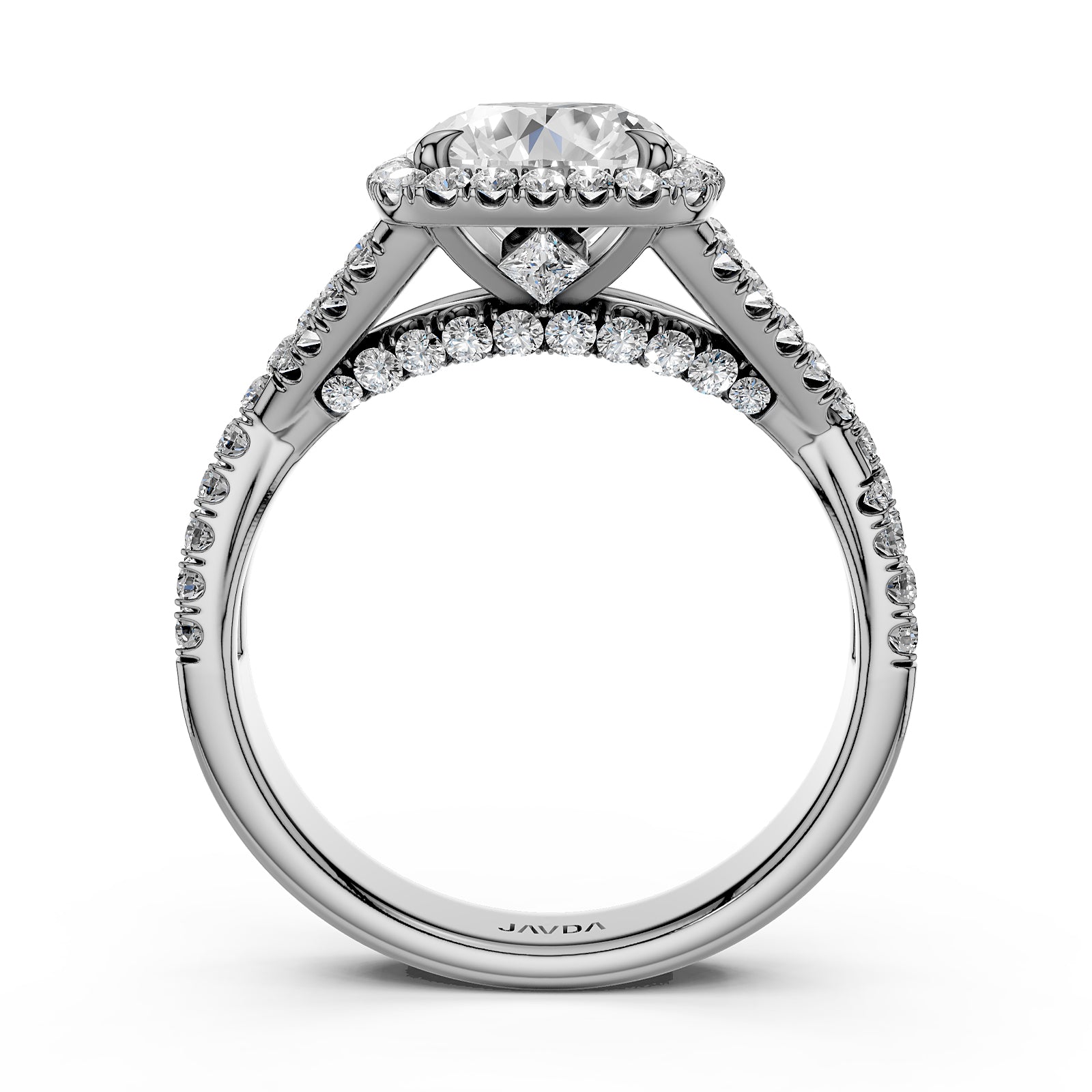 Halo U Cut Prong Set Round Lab Grown Diamond Engagement Ring