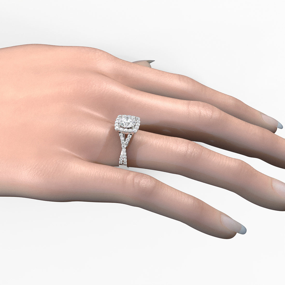 Halo U Cut Prong Set Round Lab Grown Diamond Engagement Ring
