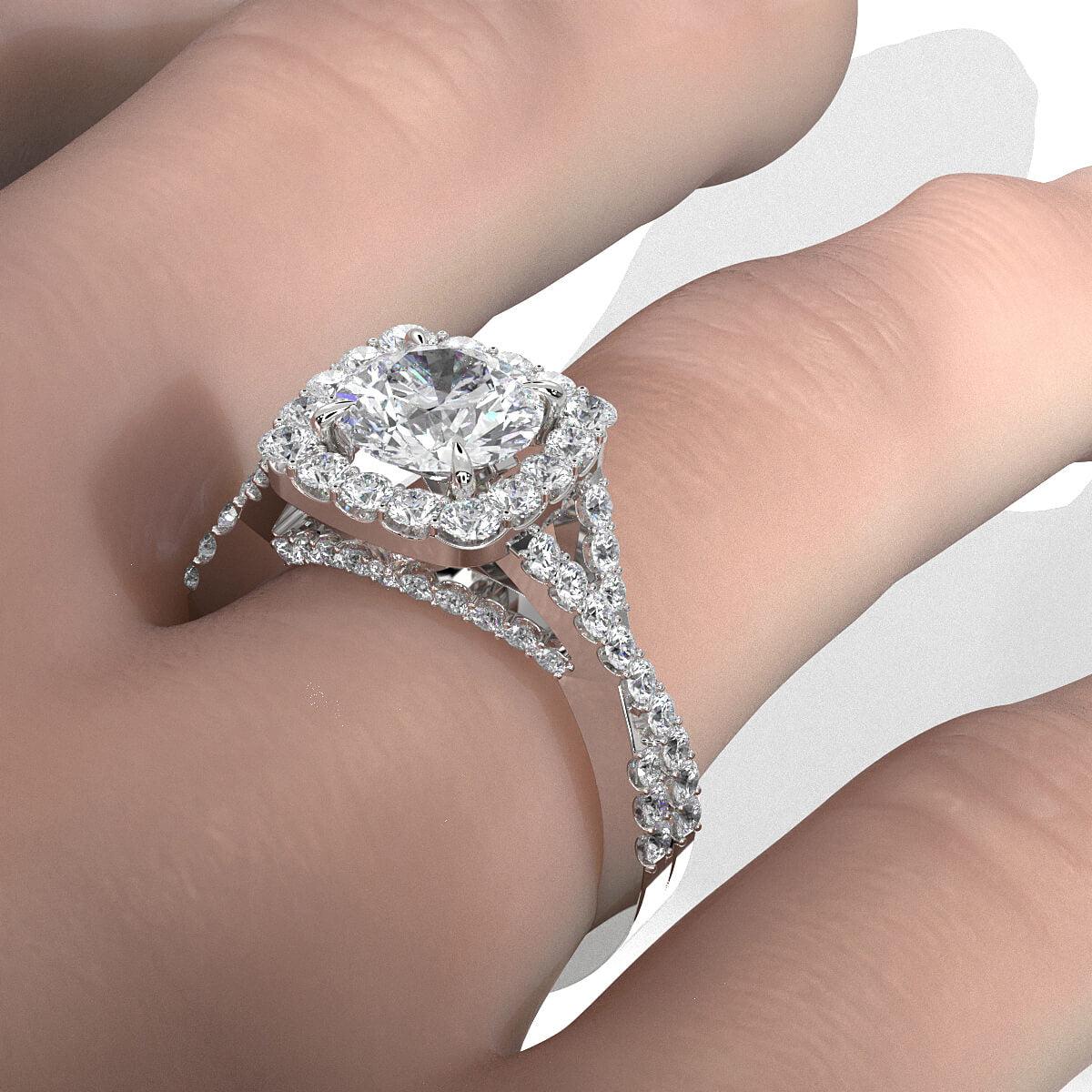 Halo U Cut Prong Set Round Lab Grown Diamond Engagement Ring