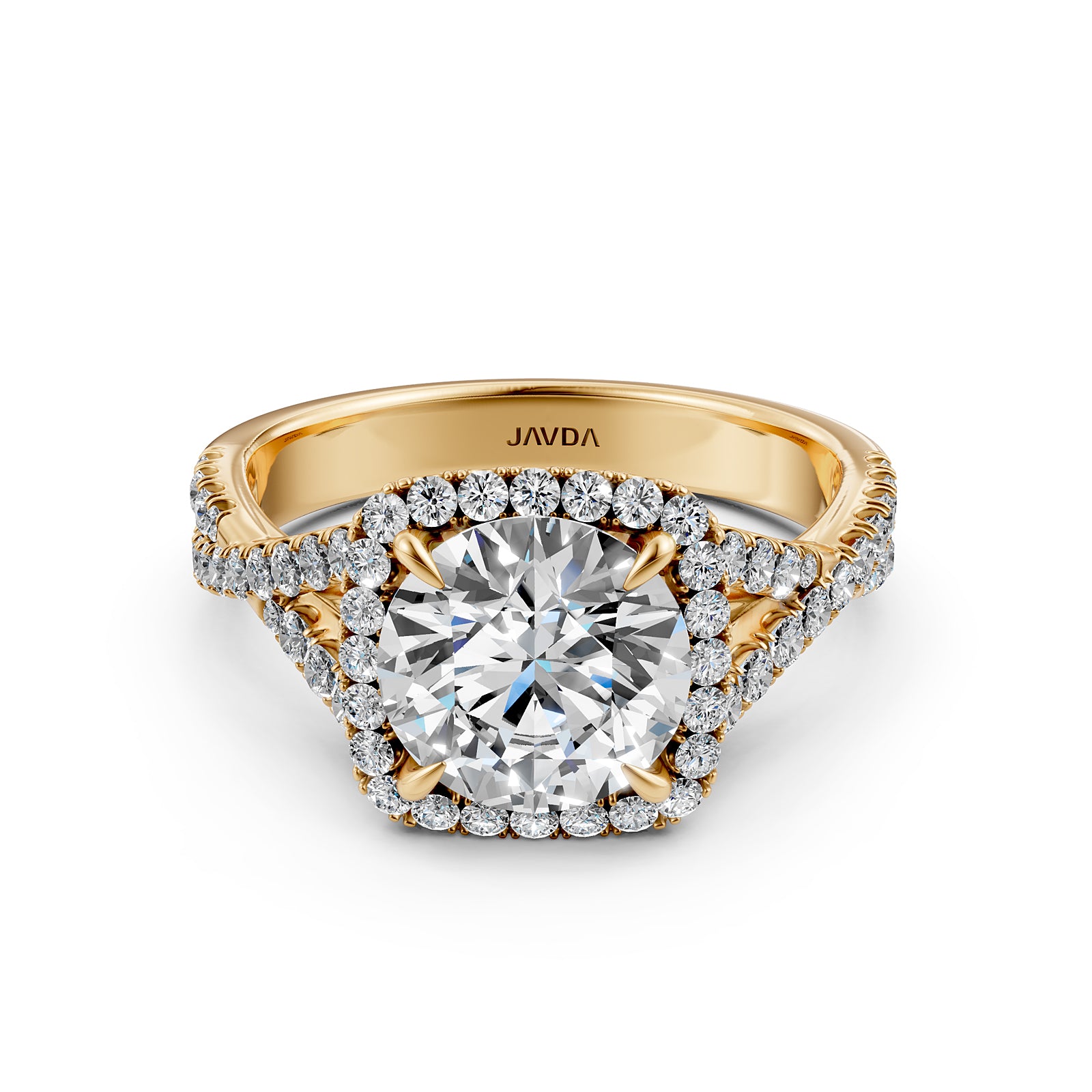 Halo U Cut Prong Set Round Lab Grown Diamond Engagement Ring IGI Certified 2.60 Ctw.