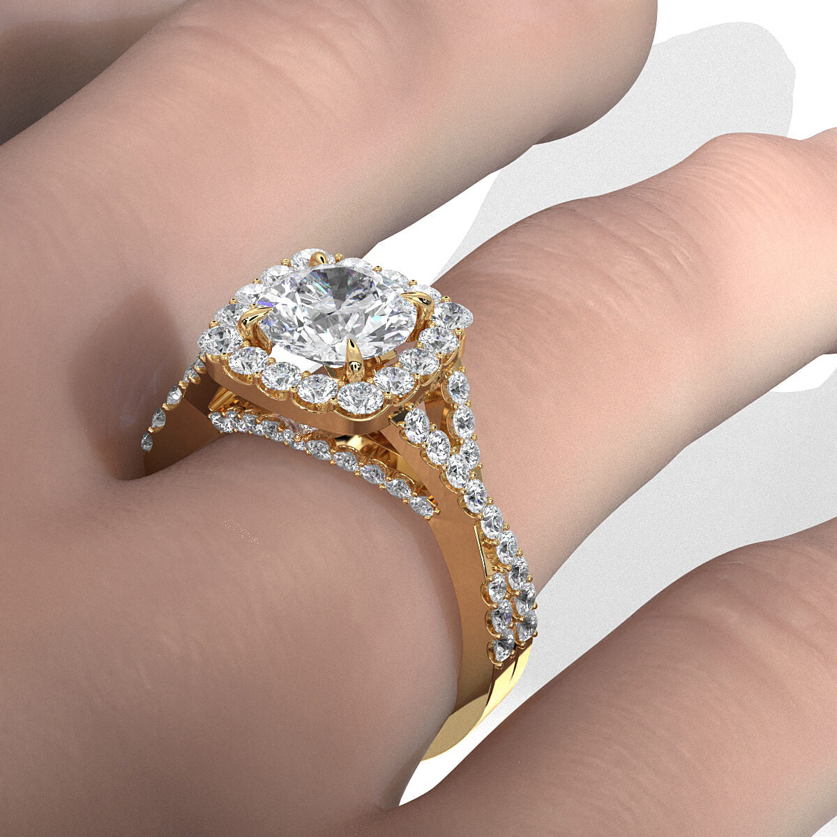 Halo U Cut Prong Set Round Lab Grown Diamond Engagement Ring