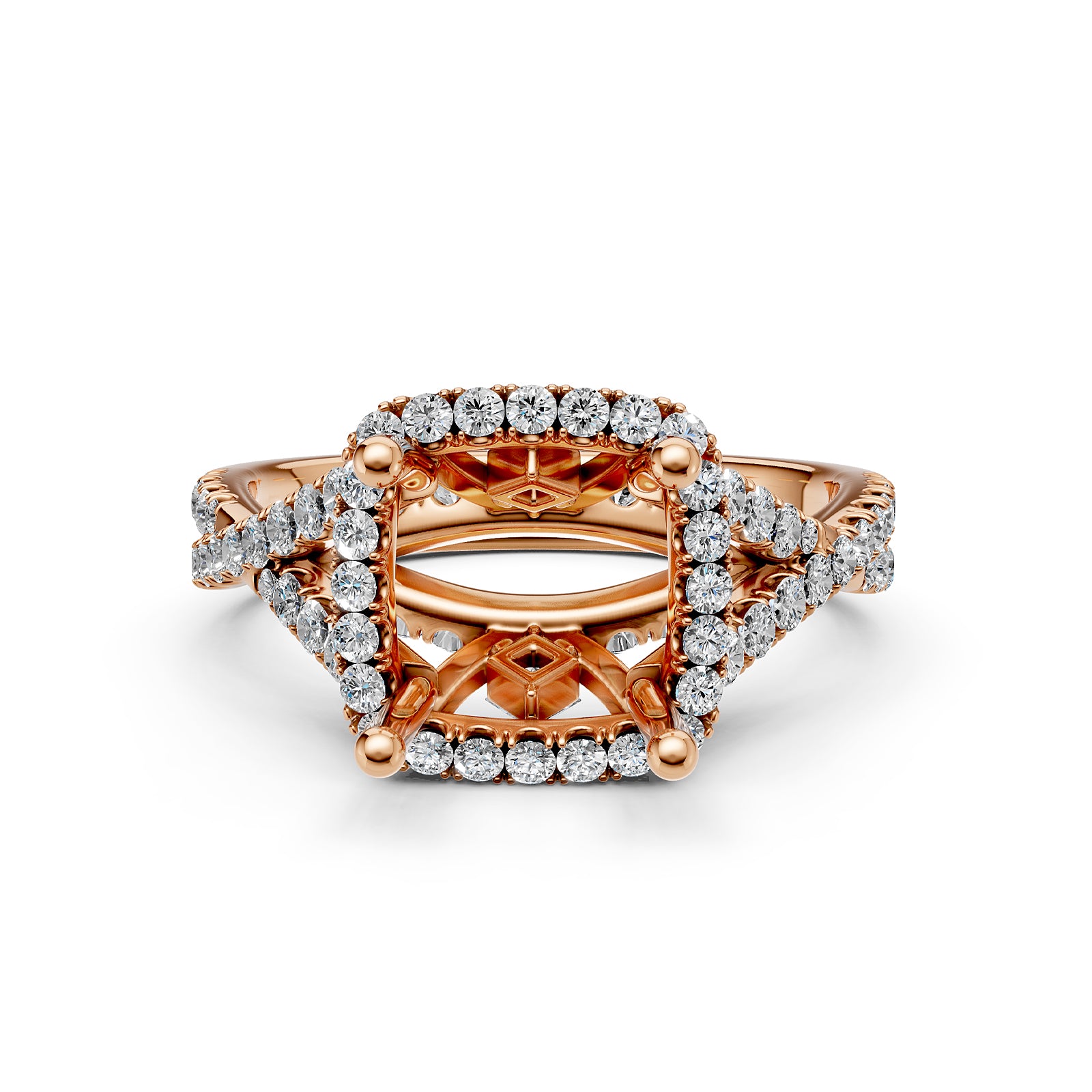 Halo U Cut Prong Set Lab Grown Diamond Engagement Ring Round Semi Mount 1.10 Ct.