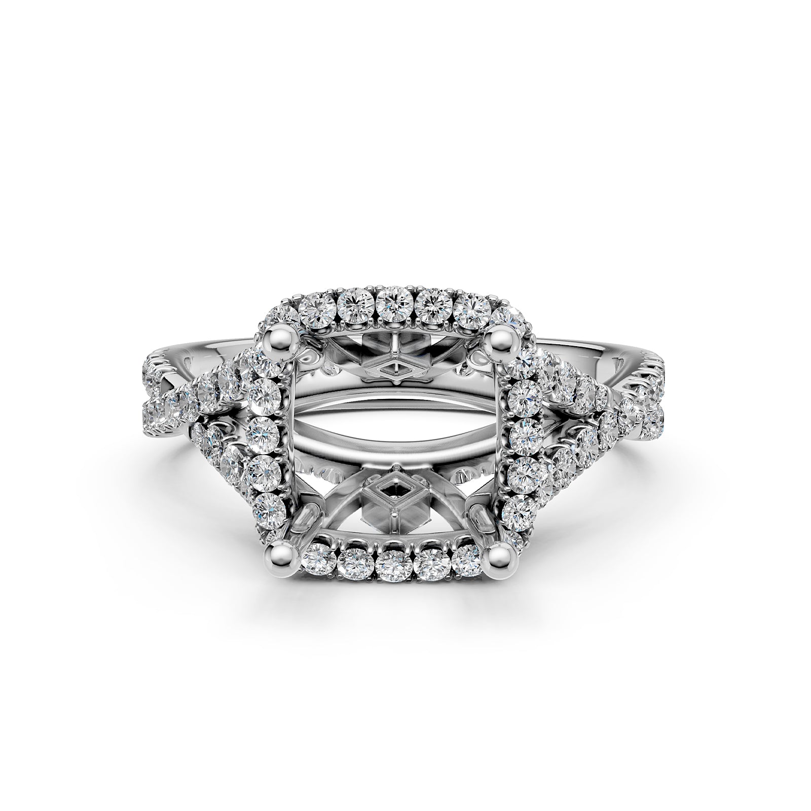 Halo U Cut Prong Set Lab Grown Diamond Engagement Ring Round Semi Mount 1.10 Ct.