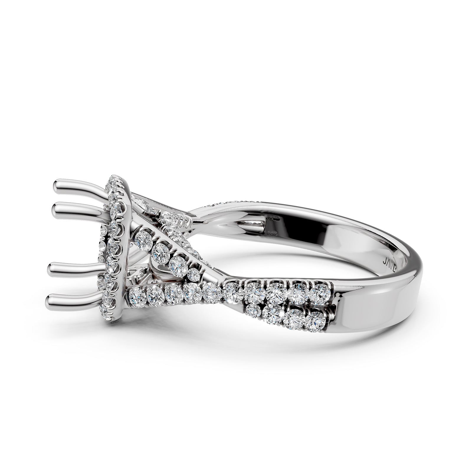 Halo U Cut Prong Set Lab Grown Diamond Engagement Ring Round Semi Mount 1.10 Ct.