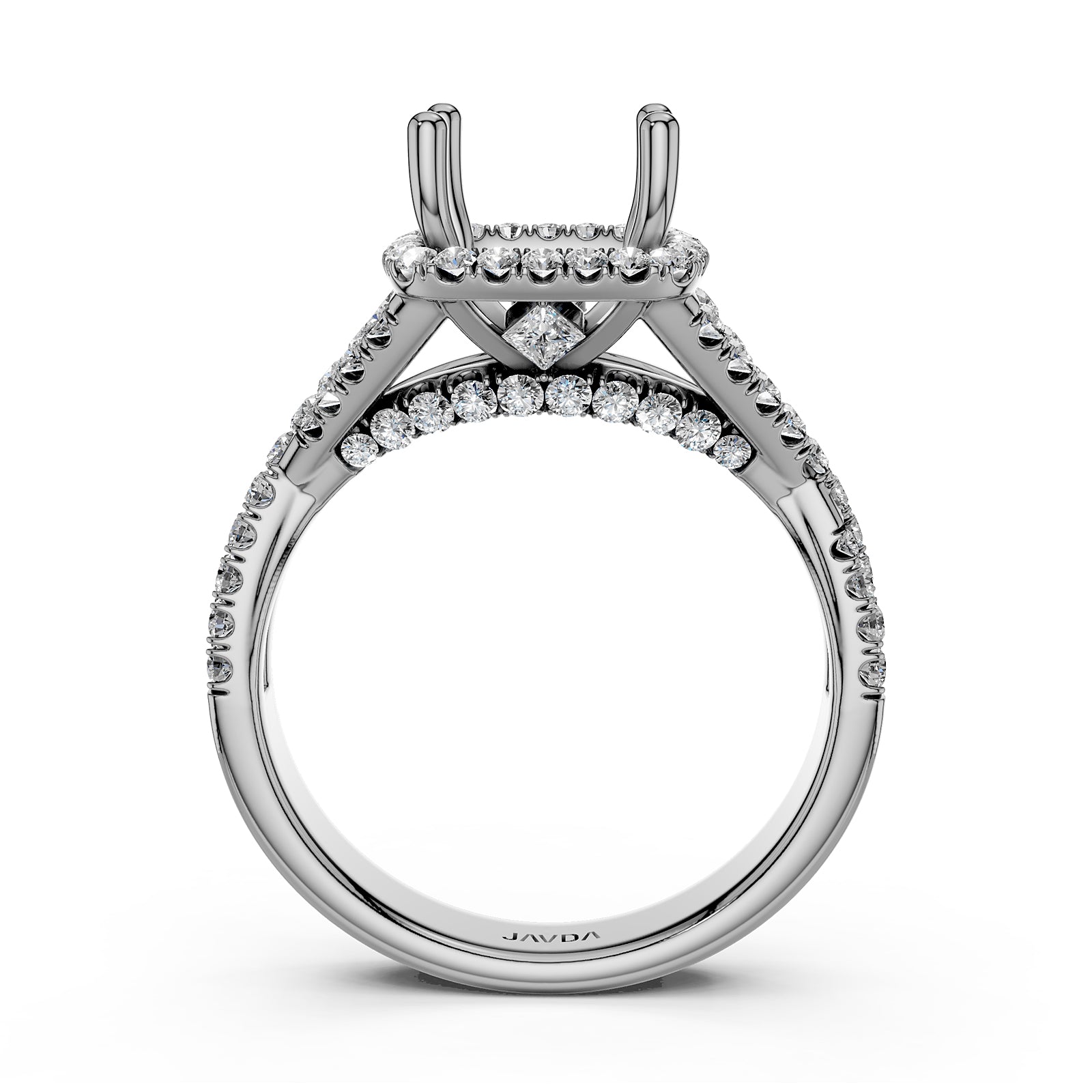 Halo U Cut Prong Set Lab Grown Diamond Engagement Ring Round Semi Mount 1.10 Ct.