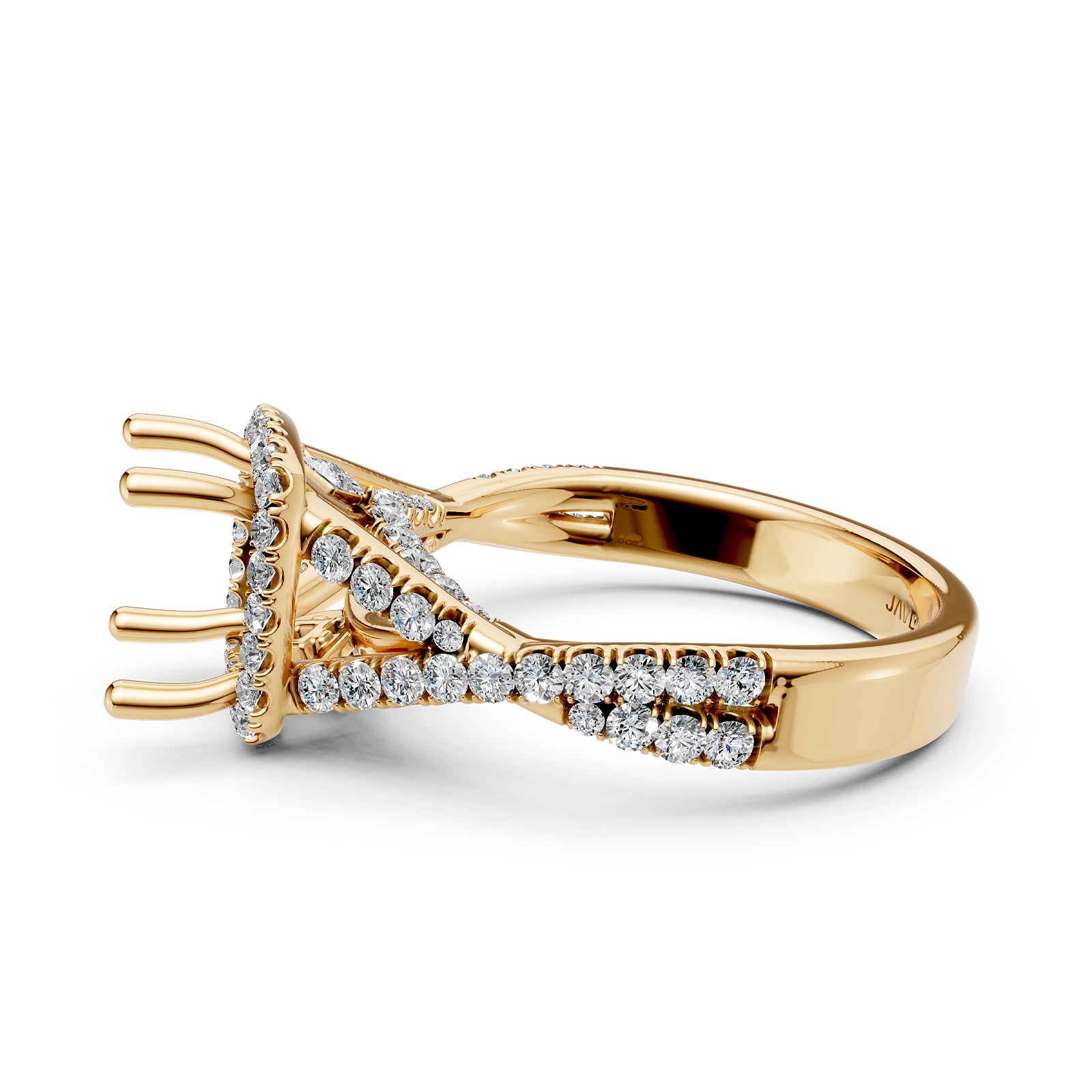 Halo U Cut Prong Set Lab Grown Diamond Engagement Ring Round Semi Mount 1.10 Ct.