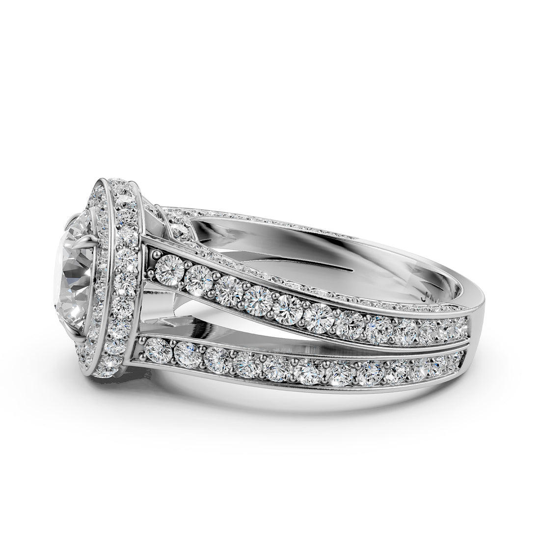 Halo Pave Set Round Lab Grown Diamond Engagement Elegant Ring IGI Certified 3 Ctw.