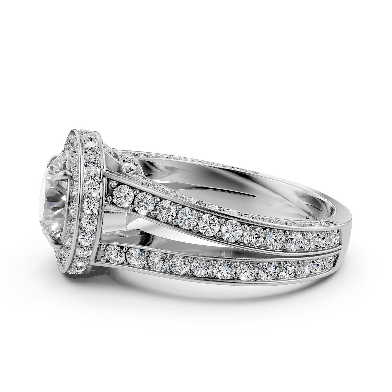 Halo Pave Set Round Lab Grown Diamond Engagement Elegant Ring