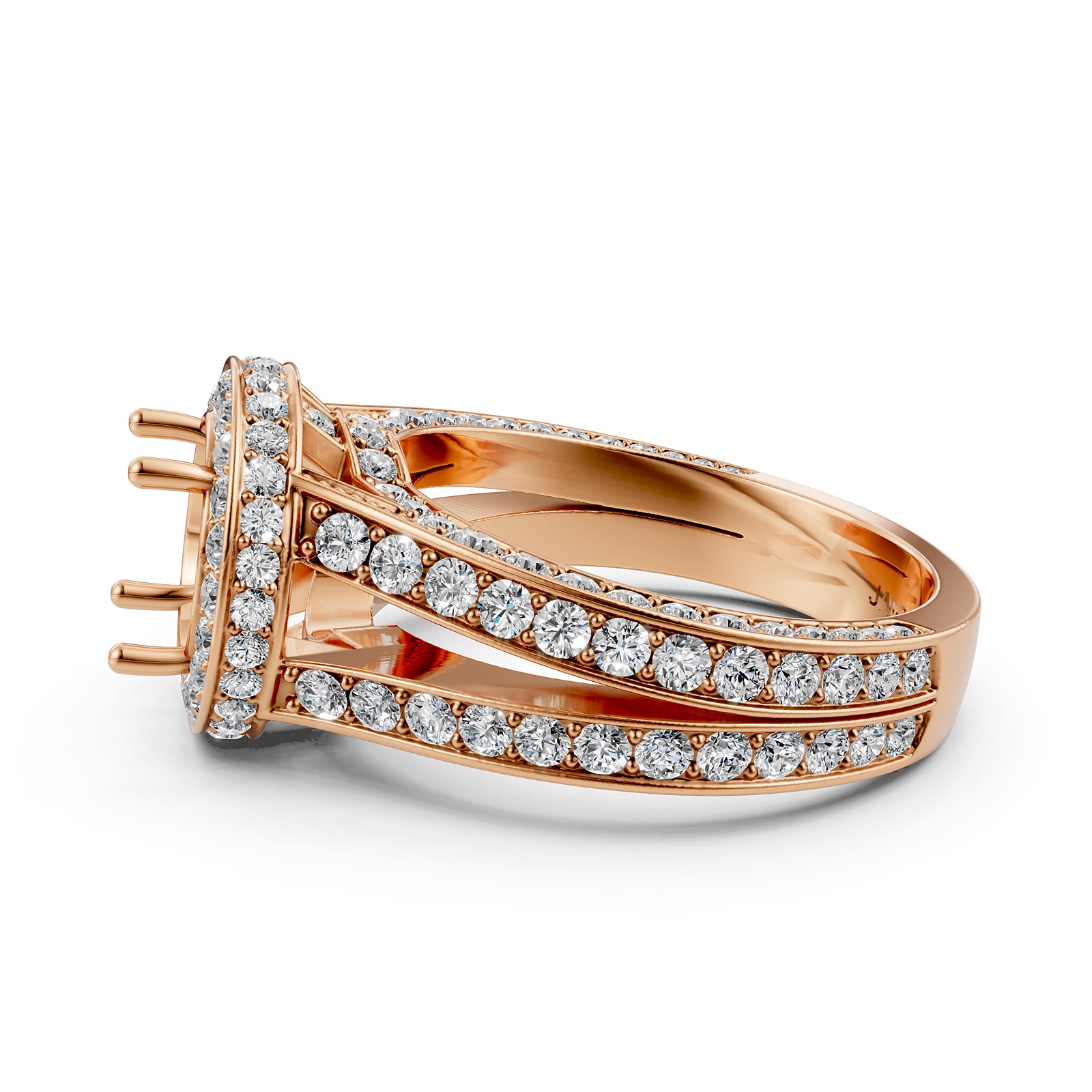 Halo Pave Set Round Lab Grown Diamond Engagement Round Semi Mount Elegant Ring 1.5 Ct with High-Quality Diamond