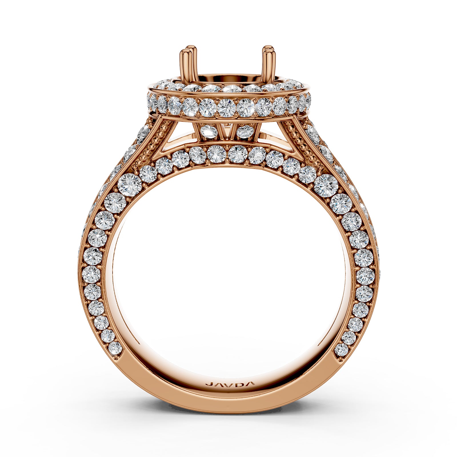 Halo Pave Set Round Lab Grown Diamond Engagement Round Semi Mount Elegant Ring 1.5 Ct with High-Quality Diamond