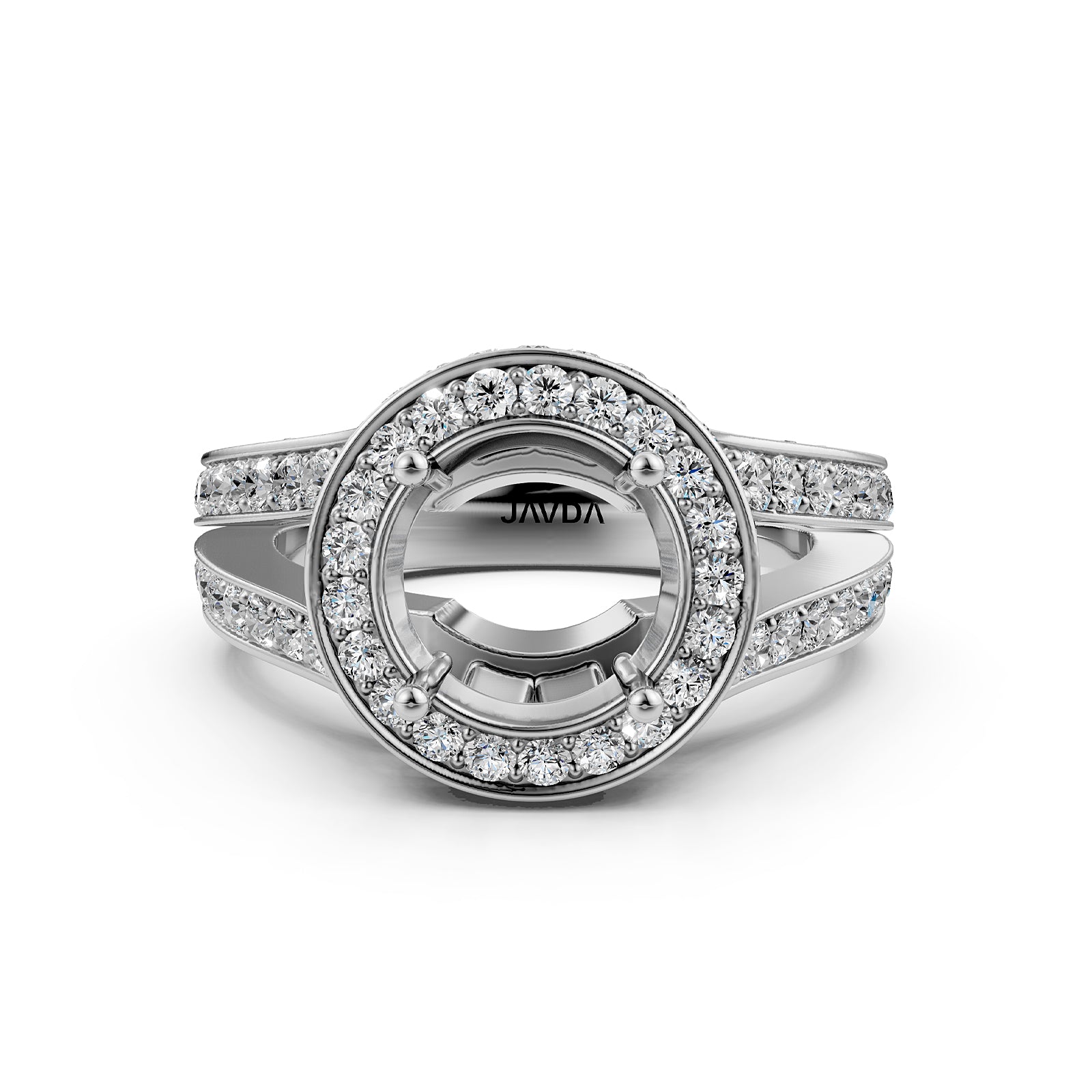 Halo Pave Set Round Lab Grown Diamond Engagement Round Semi Mount Elegant Ring 1.5 Ct with High-Quality Diamond
