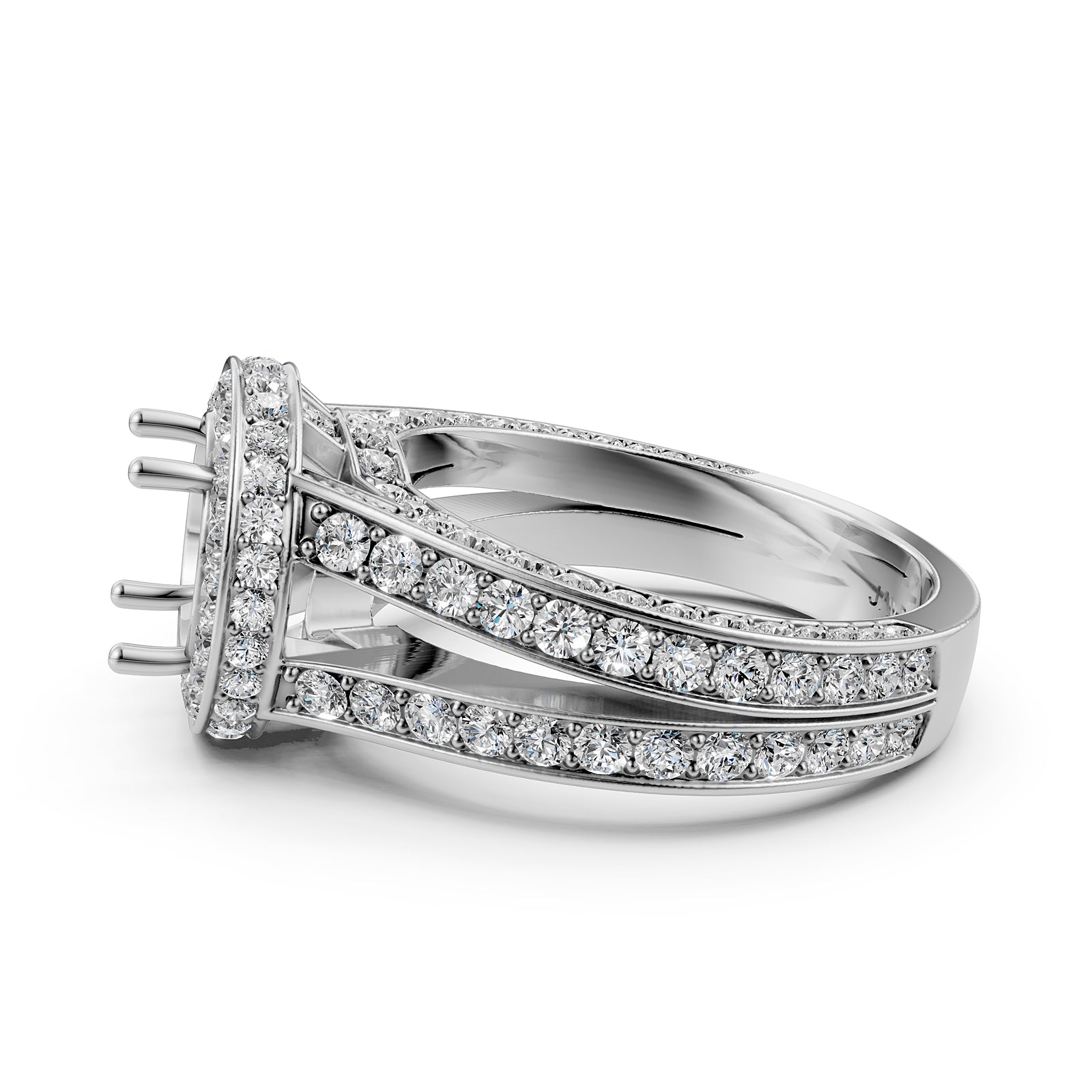 Halo Pave Set Round Lab Grown Diamond Engagement Round Semi Mount Elegant Ring 1.5 Ct with High-Quality Diamond