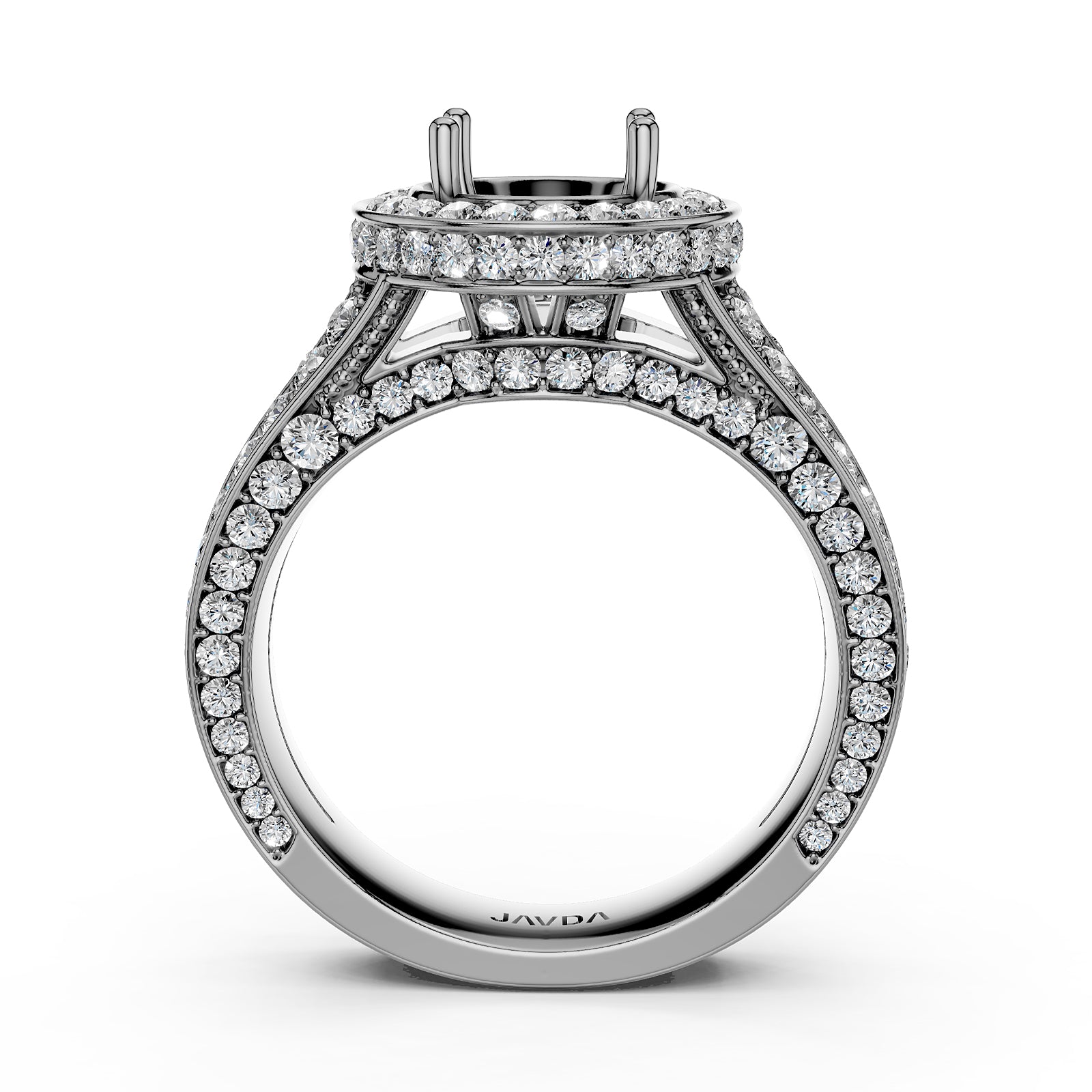 Halo Pave Set Round Lab Grown Diamond Engagement Round Semi Mount Elegant Ring 1.5 Ct with High-Quality Diamond
