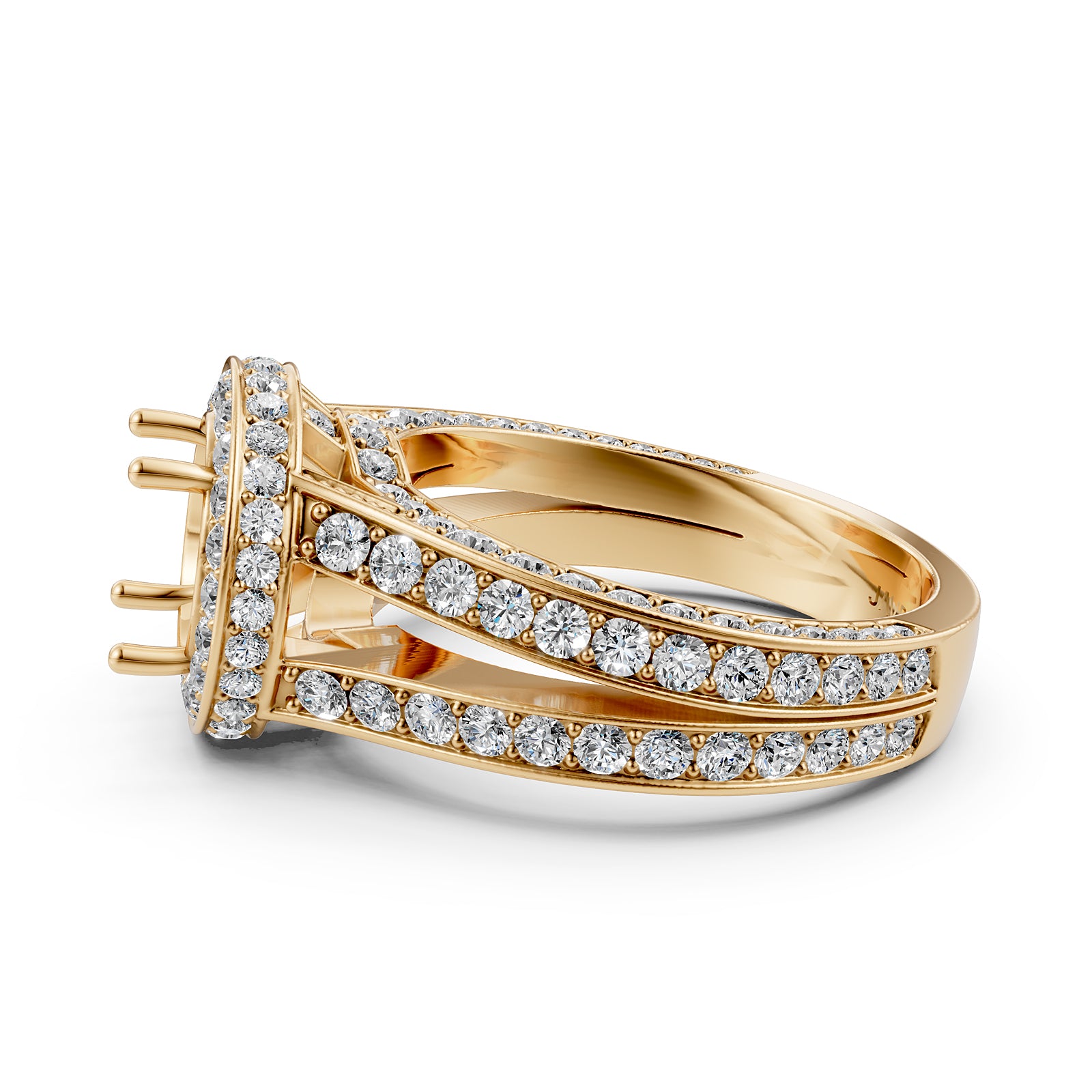 Halo Pave Set Round Lab Grown Diamond Engagement Round Semi Mount Elegant Ring 1.5 Ct with High-Quality Diamond