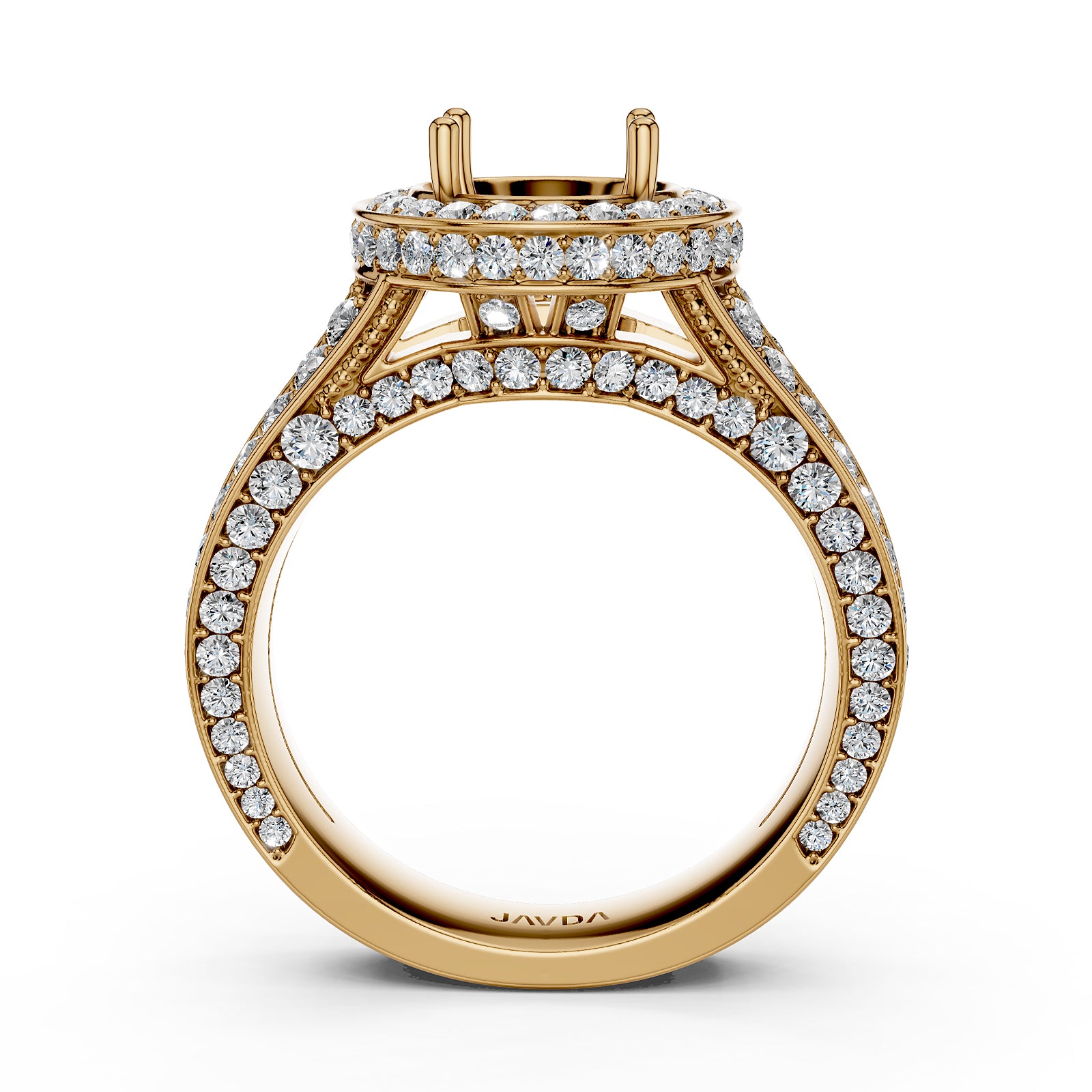 Halo Pave Set Round Lab Grown Diamond Engagement Round Semi Mount Elegant Ring 1.5 Ct with High-Quality Diamond