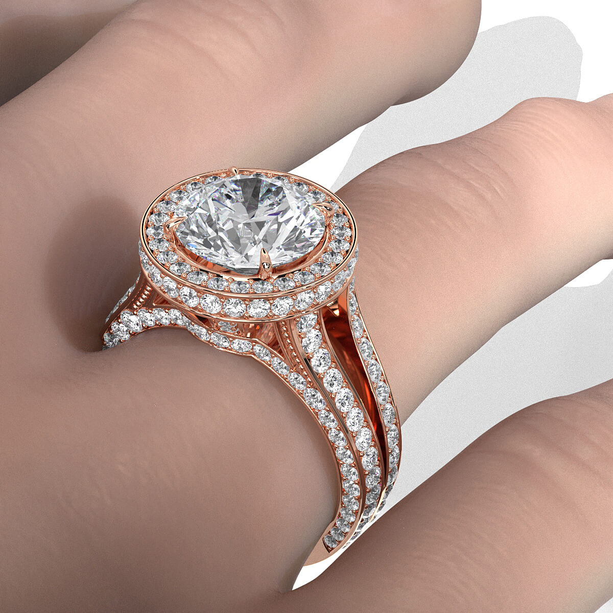 Halo Pave Set Round Lab Grown Diamond Engagement Elegant Ring