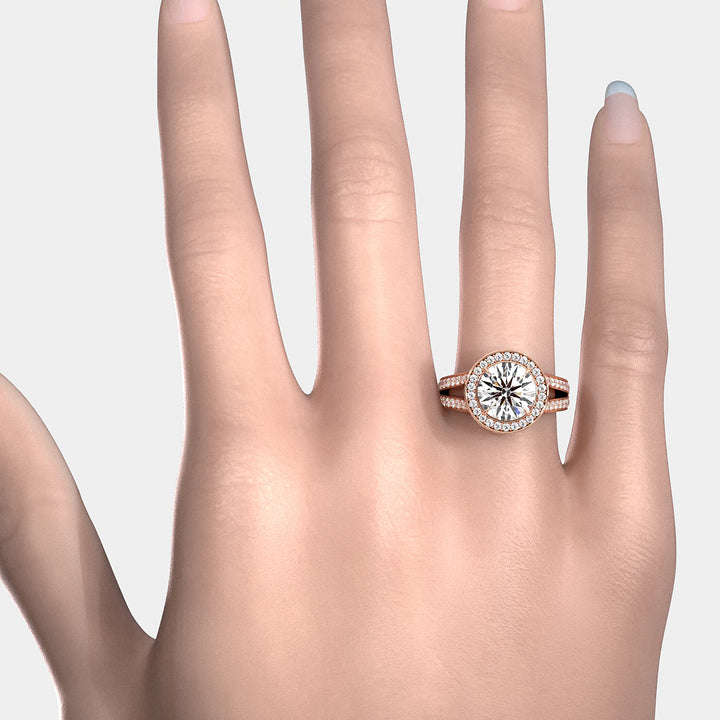 Halo Pave Set Round Lab Grown Diamond Engagement Elegant Ring