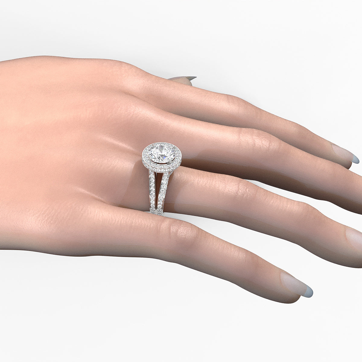 Halo Pave Set Round Lab Grown Diamond Engagement Elegant Ring