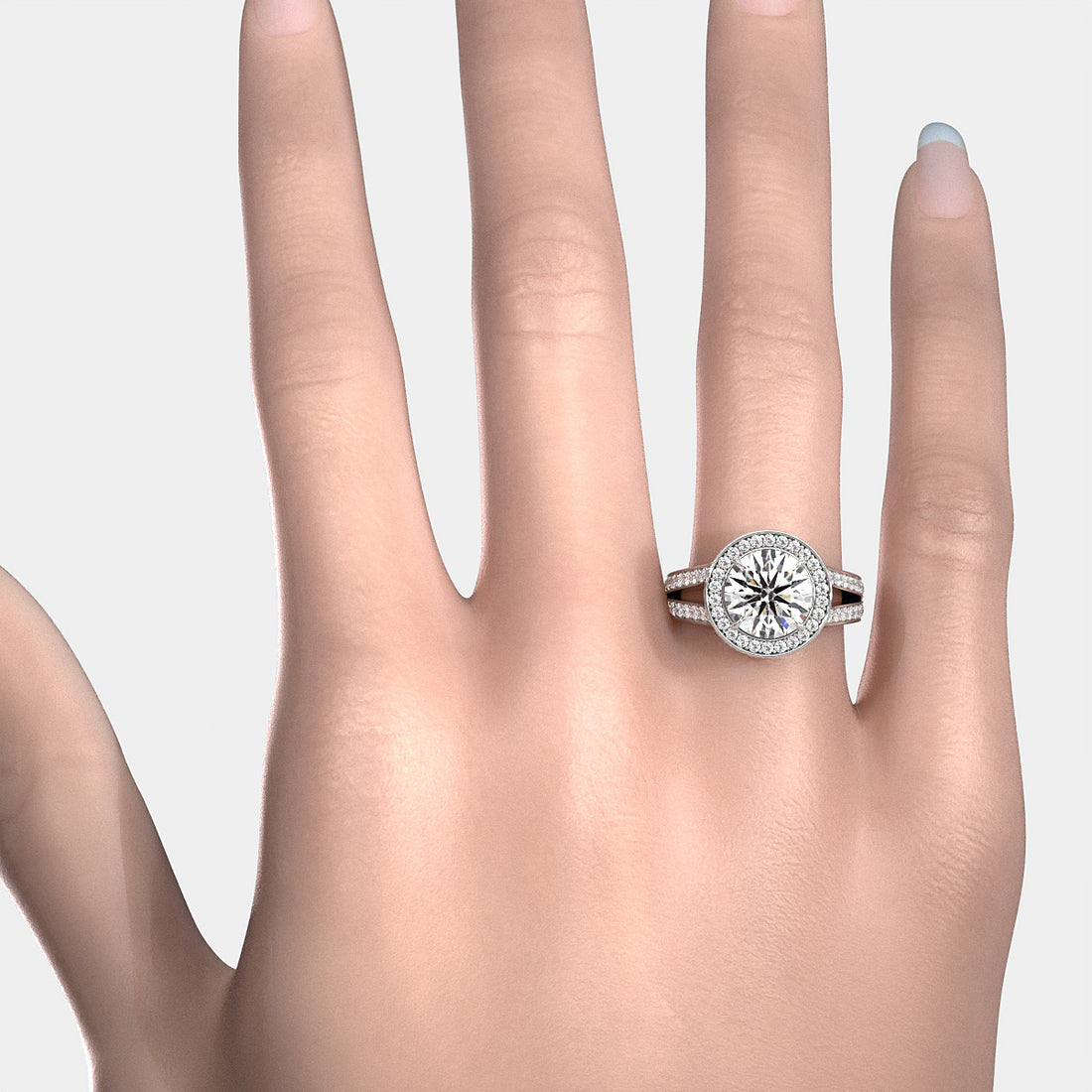 Halo Pave Set Round Lab Grown Diamond Engagement Elegant Ring