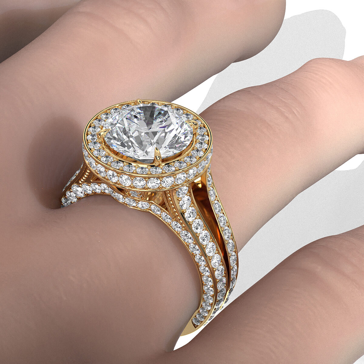 Halo Pave Set Round Lab Grown Diamond Engagement Elegant Ring