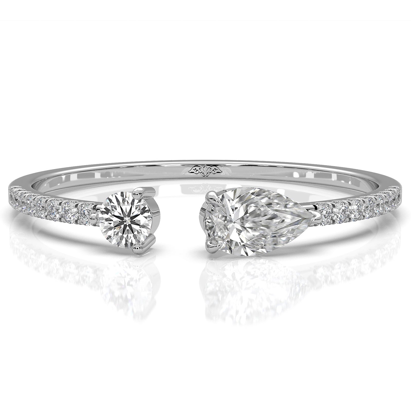 Stackable Open Fashion Pear and Round Lab Diamond Ring 0.28ctw.