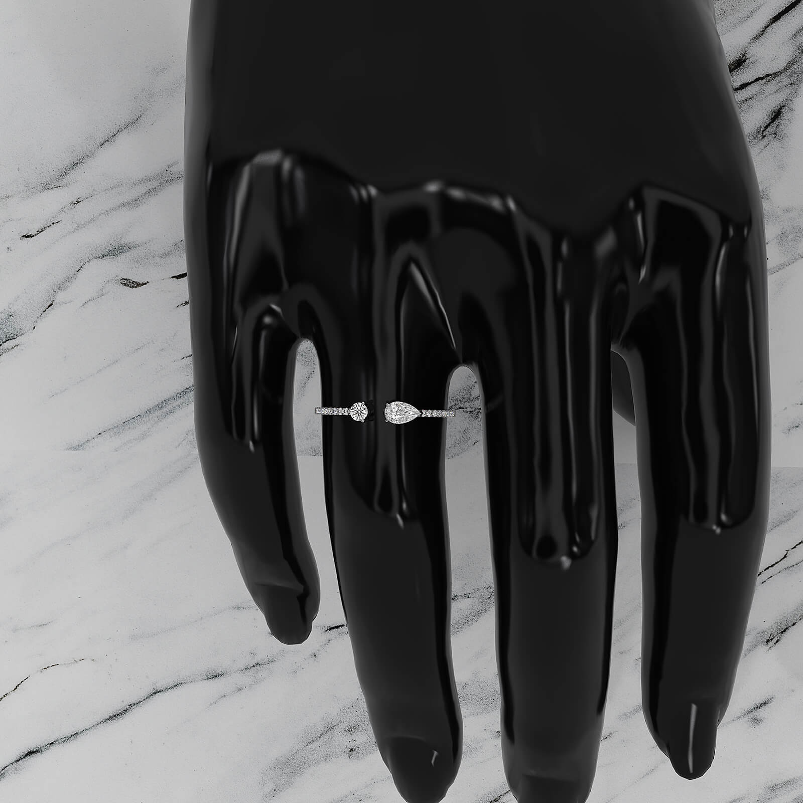 Stackable Open Fashion Pear and Round Lab Diamond Ring 0.28ctw.