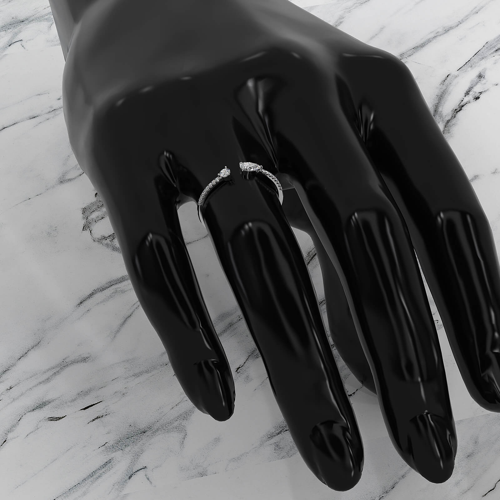 Stackable Open Fashion Pear and Round Lab Diamond Ring 0.28ctw.