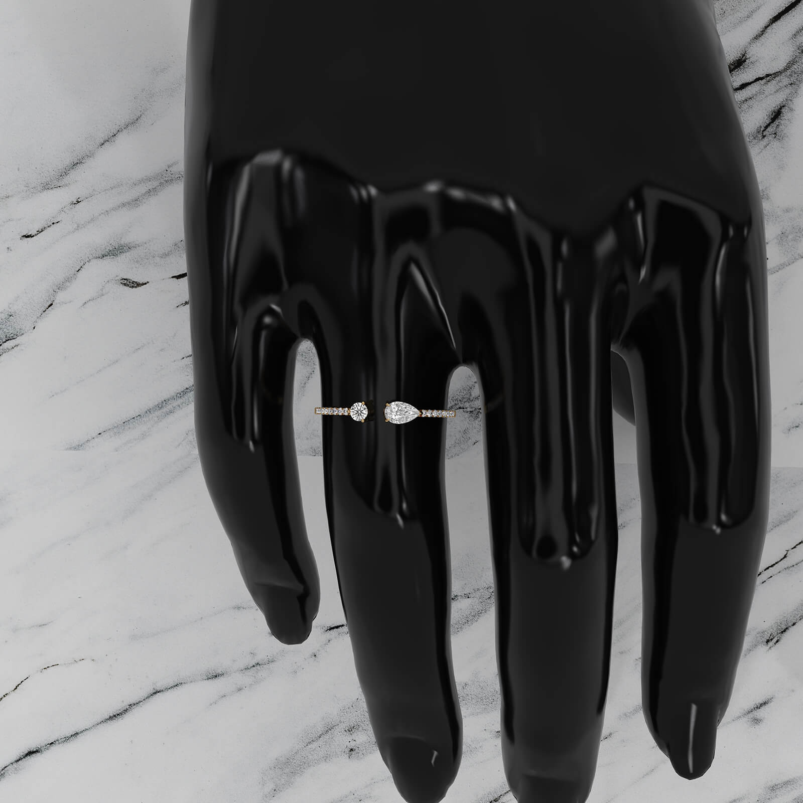 Stackable Open Fashion Pear and Round Lab Diamond Ring 0.28ctw.