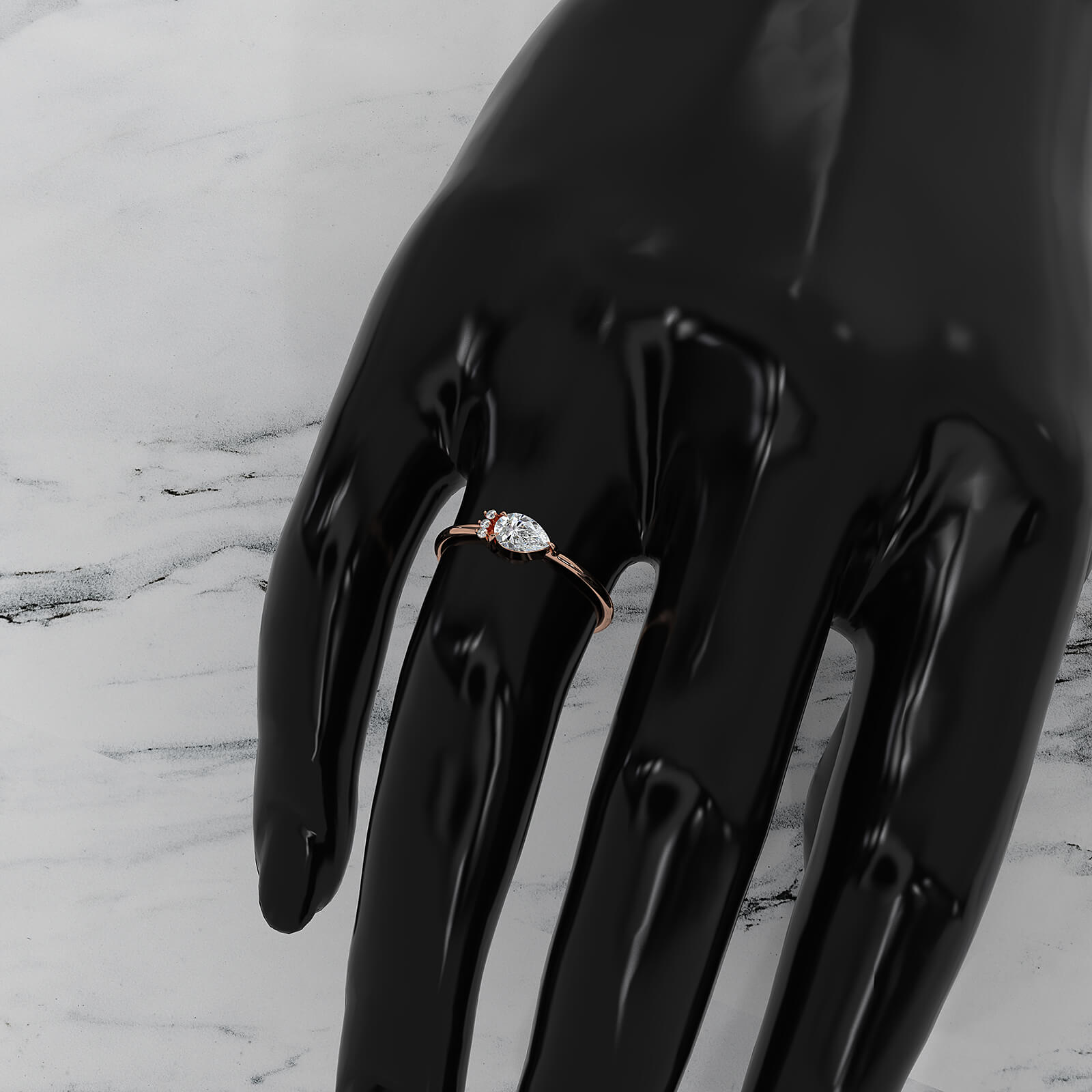 Snow Owl Mini Cluster Pear Lab Diamond Fashion Ring 0.37ctw.